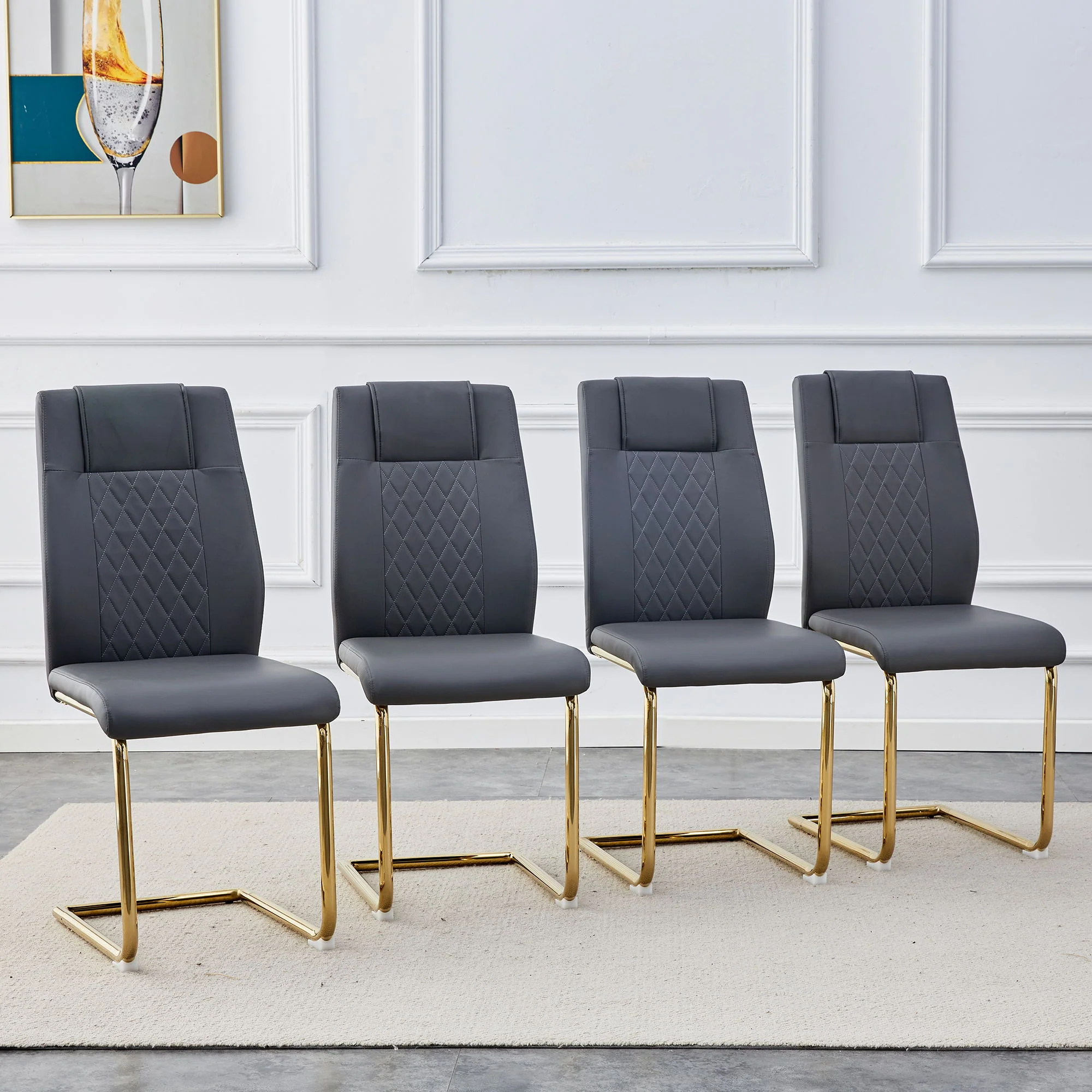 Modern Legged Upholstered Dining Chairs (Set of 4) Artificial For Kitchen And Office - Gray - Image 4