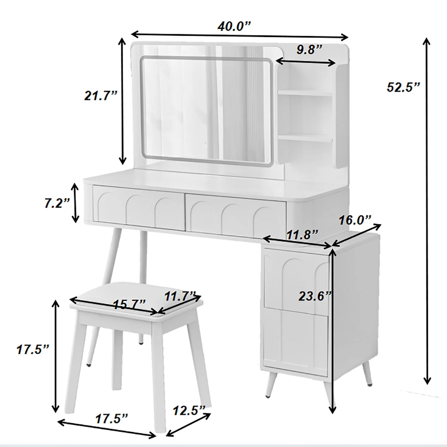 Modern Makeup Vanity Desk With LED Lights & Mirror 4 Drawer Dressing Table Set Space Saving For Bedroom - White - Image 2