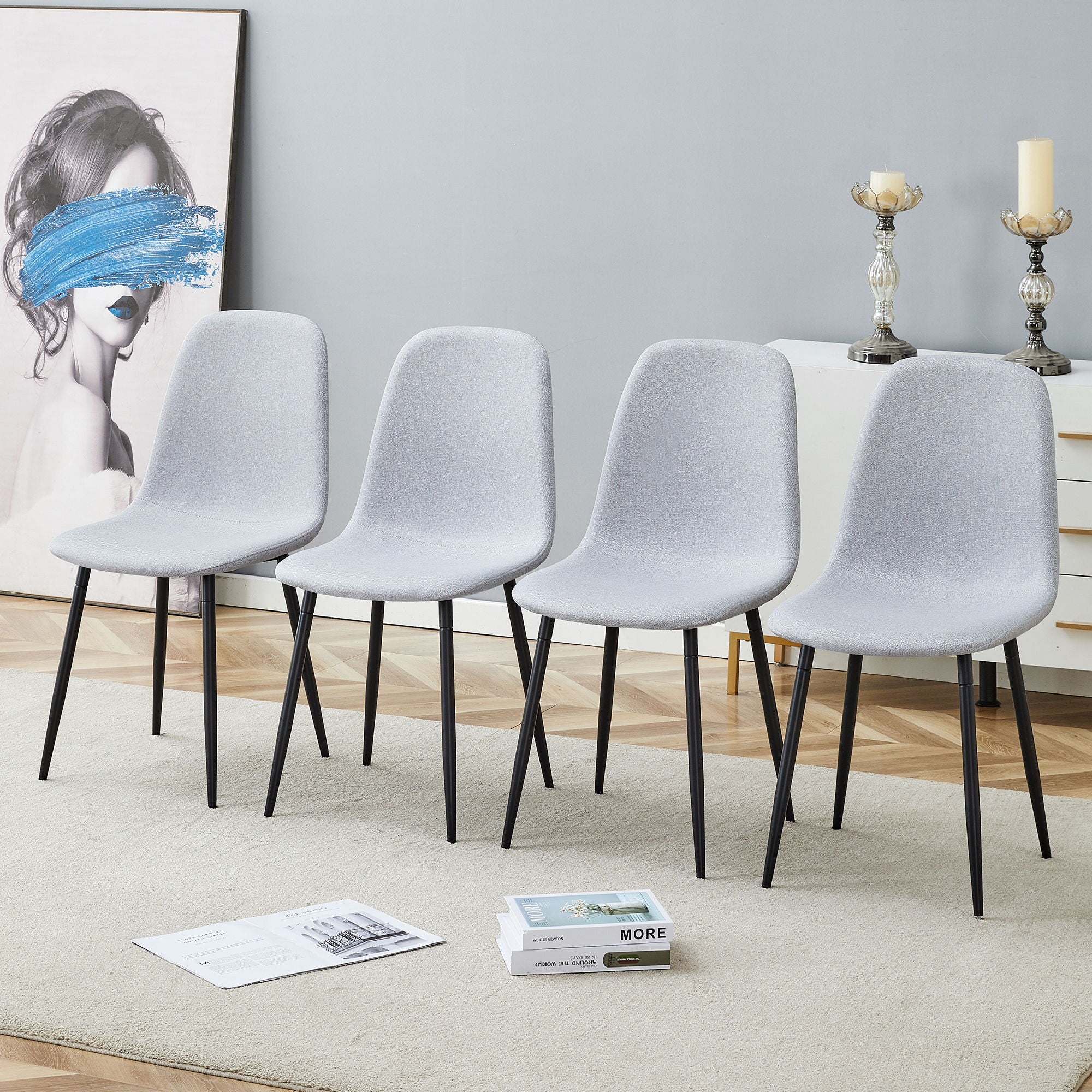 Modern Medieval Style Cushioned Side Chairs Set With Metal Legs For Kitchens - Image 10