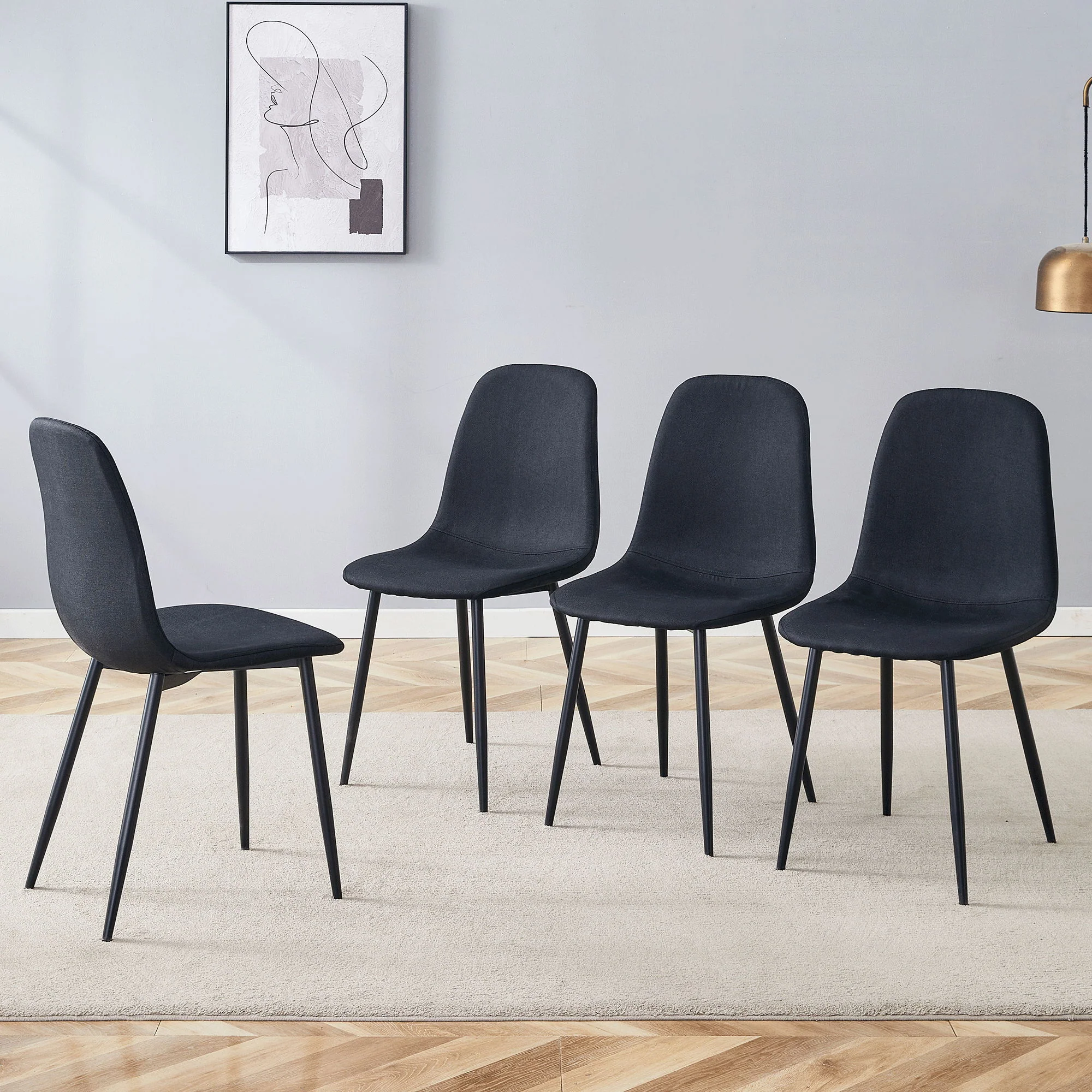 Modern Medieval Style Cushioned Side Chairs Set With Metal Legs For Kitchens - Image 7