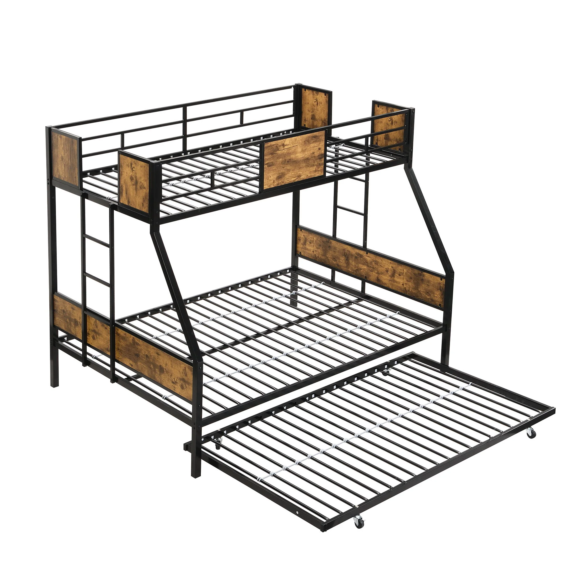 Modern Metal Bunk Bed With Side Ladders And Guardrail - Image 2