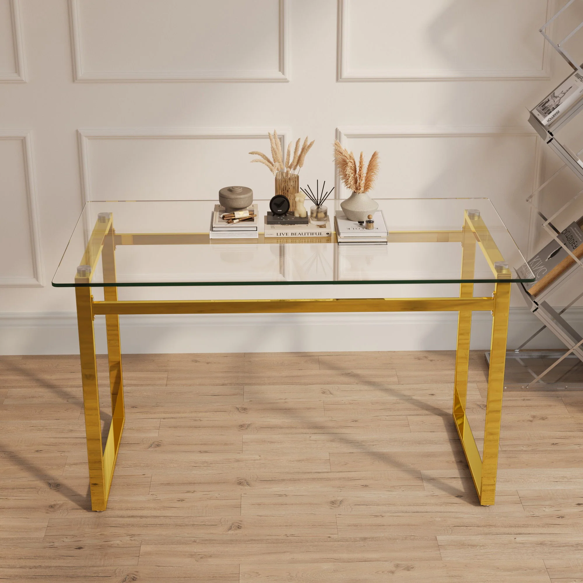 Modern Minimalist Rectangular Dining Table With Tempered Glass Top - Image 2