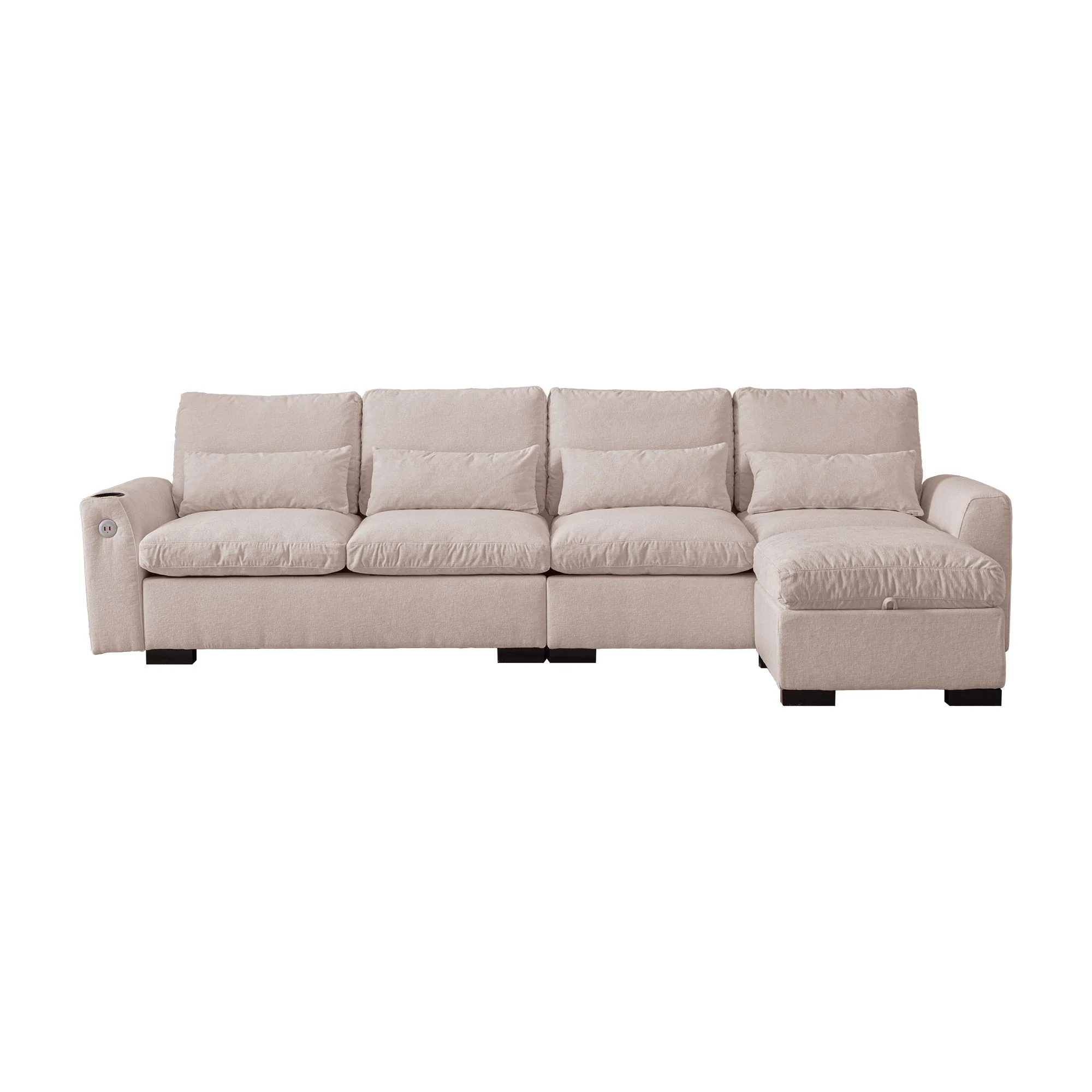 Modern Modular L Shaped Sofa Couch Reversible Ottoman With Storage Removable And Washable Cushions Sofa With USB Ports & Cup Holder For Living Room - Image 2