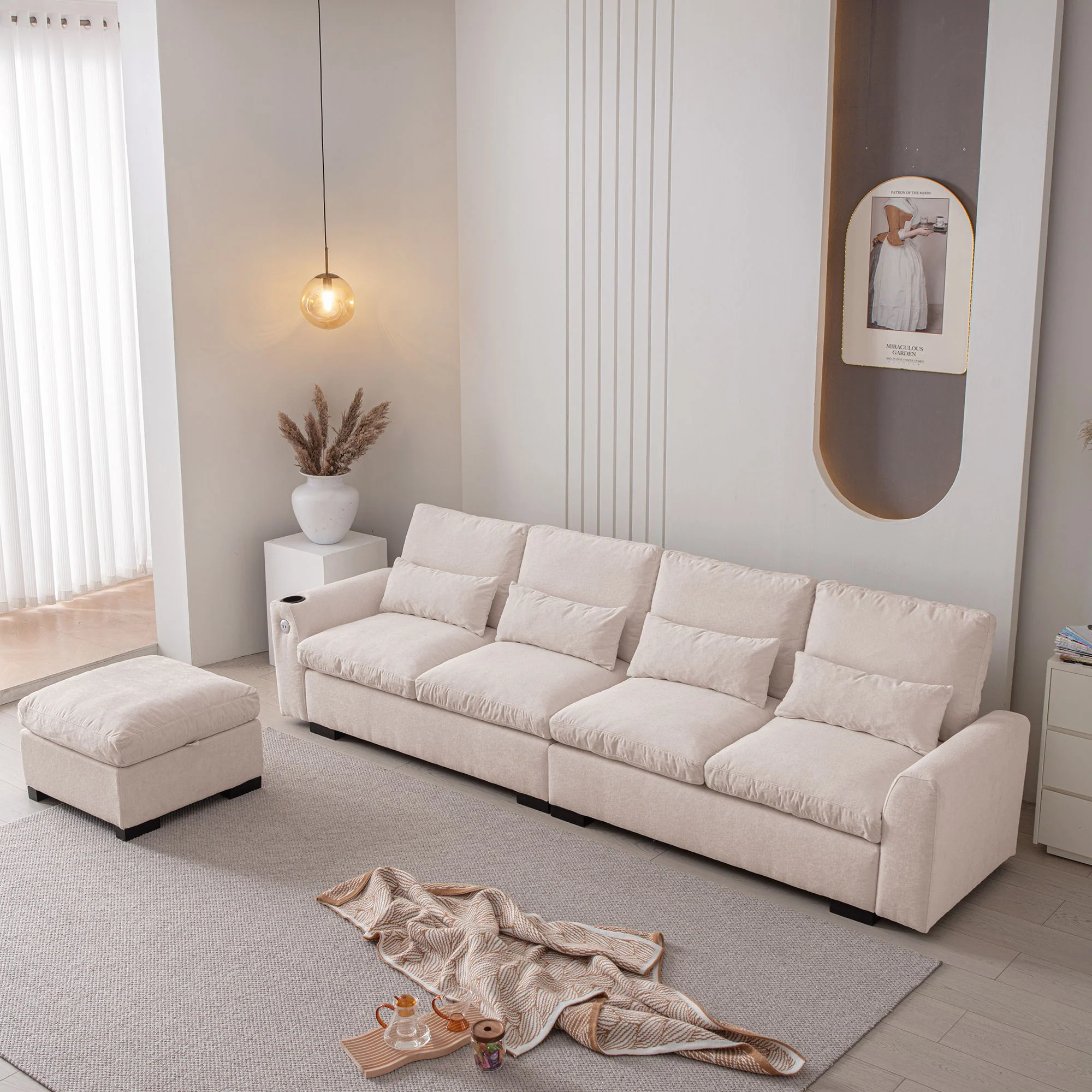 Modern Modular L Shaped Sofa Couch Reversible Ottoman With Storage Removable And Washable Cushions Sofa With USB Ports & Cup Holder For Living Room - Image 5