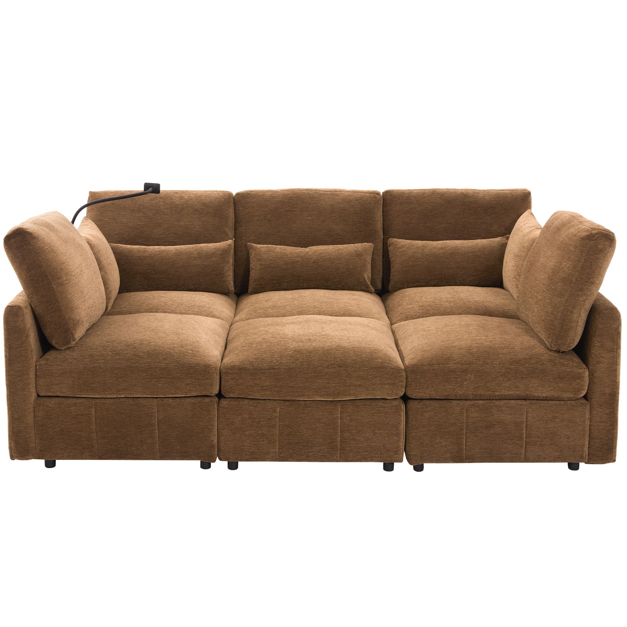 Modern Modular U-Shaped Sofa Bed With Movable Ottoman, USB Ports, Phone Holder - Image 4