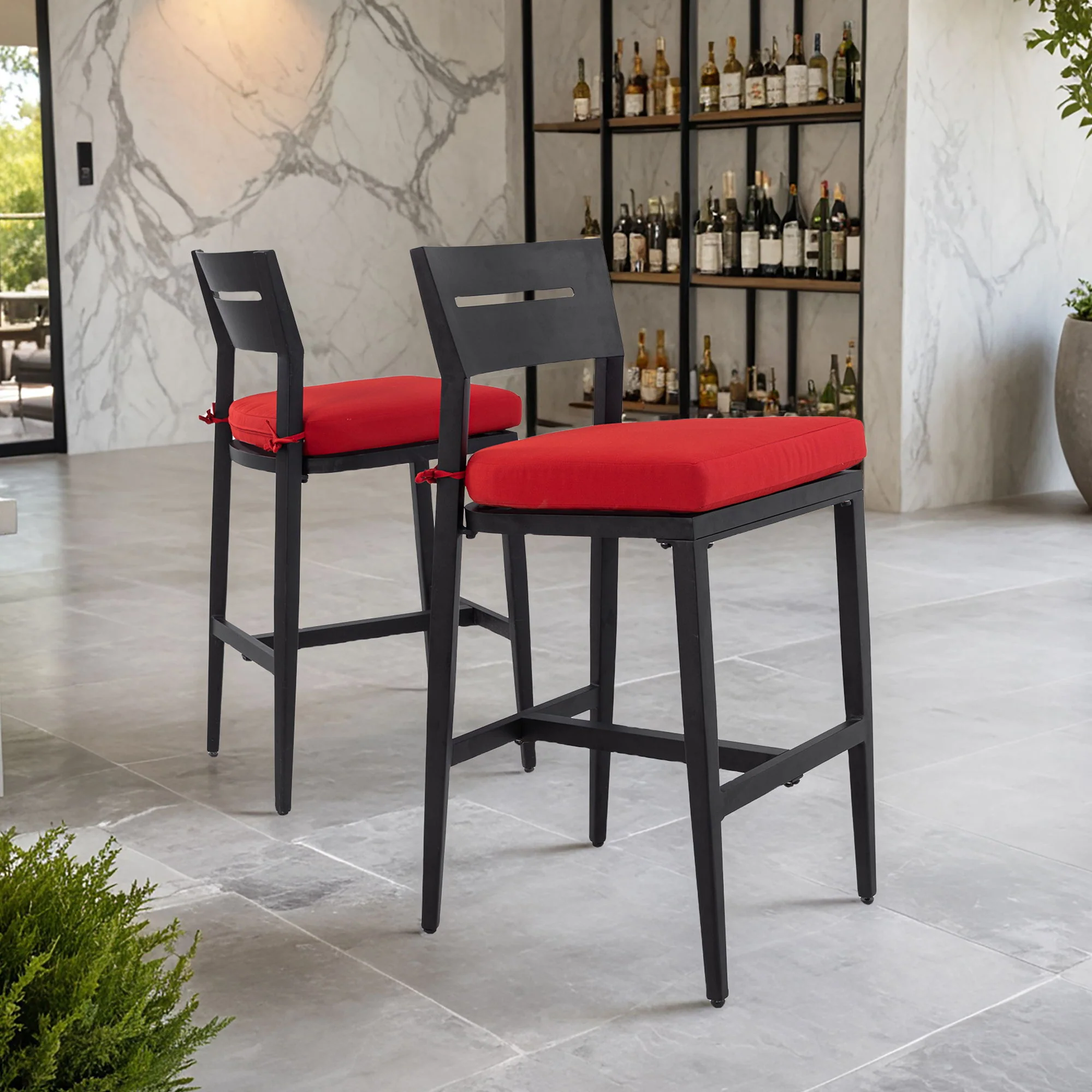Modern Outdoor Bar Stools With Backrest And Footrest (Set of 2) - Image 5