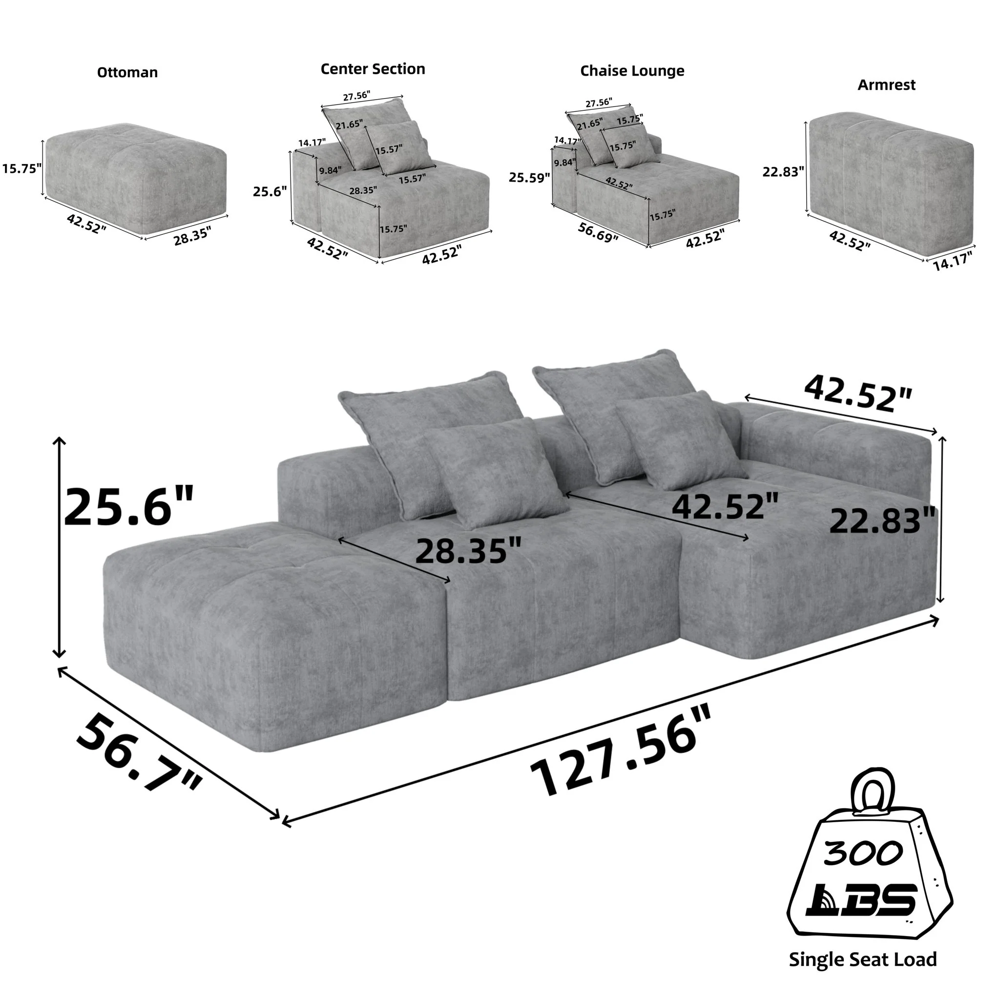 Modern Oversized Diy Combination Modular Sectional Sofa With Pillows - Image 30