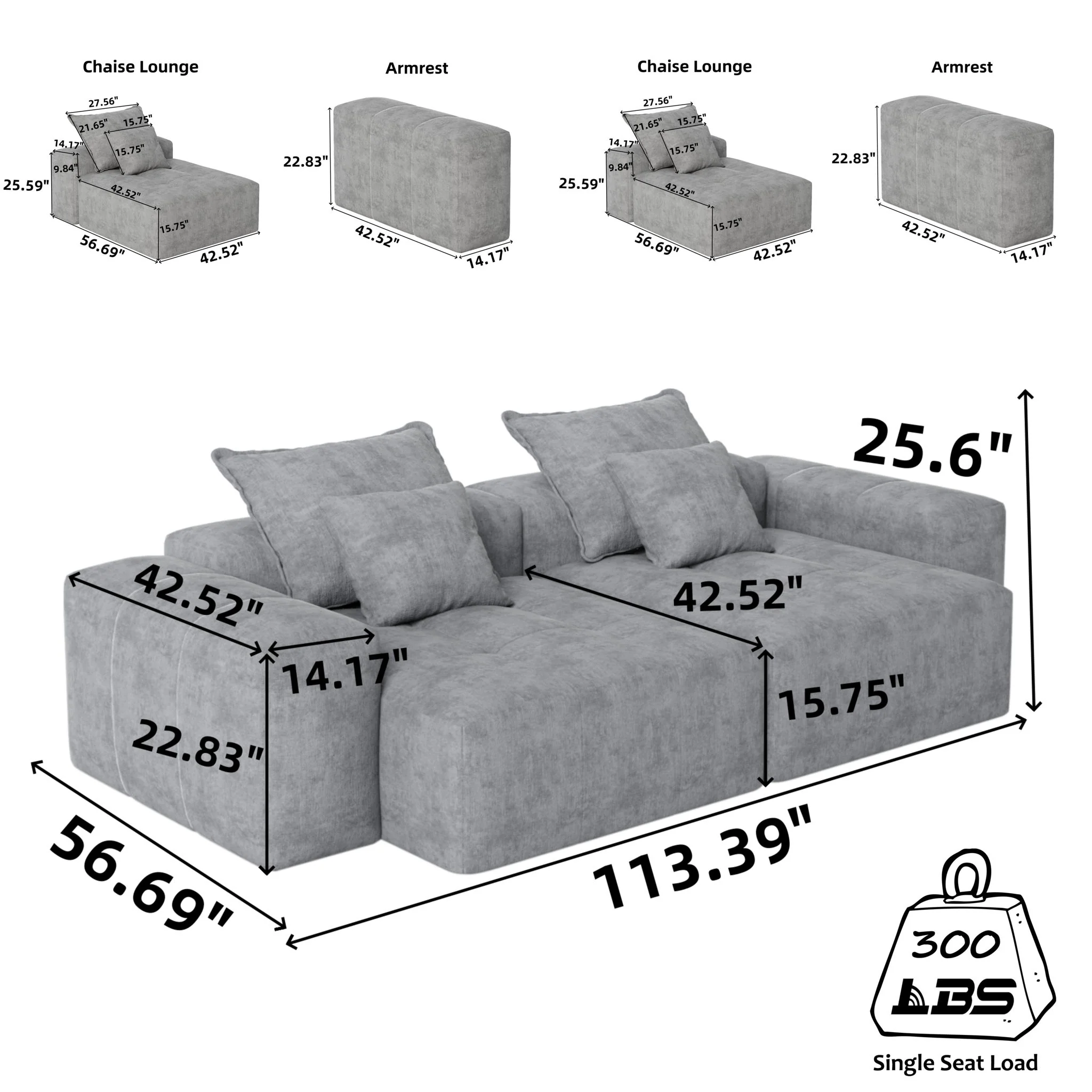 Modern Oversized Diy Combination Modular Sectional Sofa With Pillows - Image 37