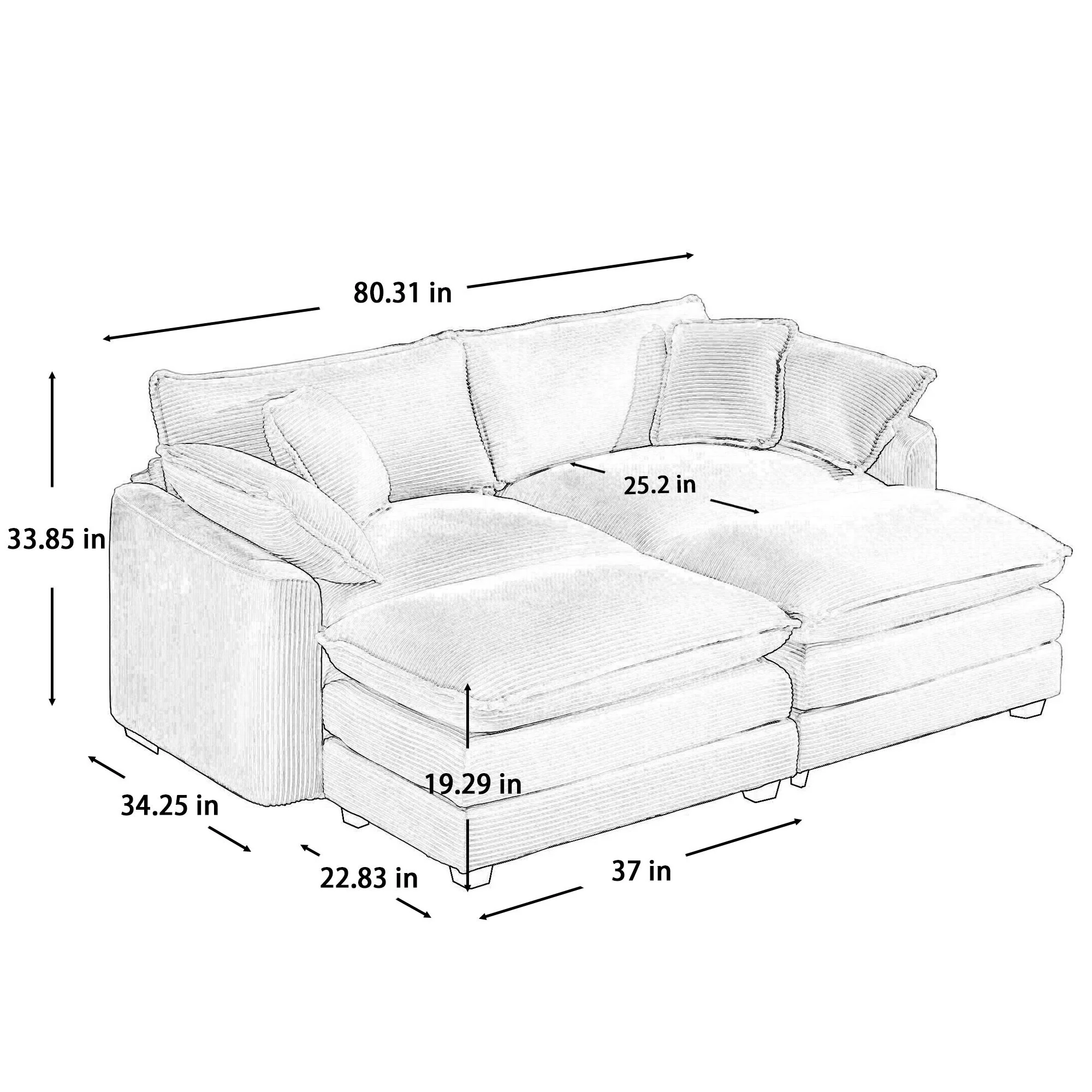Modern Oversized Modular Cushion Sofa With Ottoman, Low Back, Deep Seating Sofa Set - Image 70