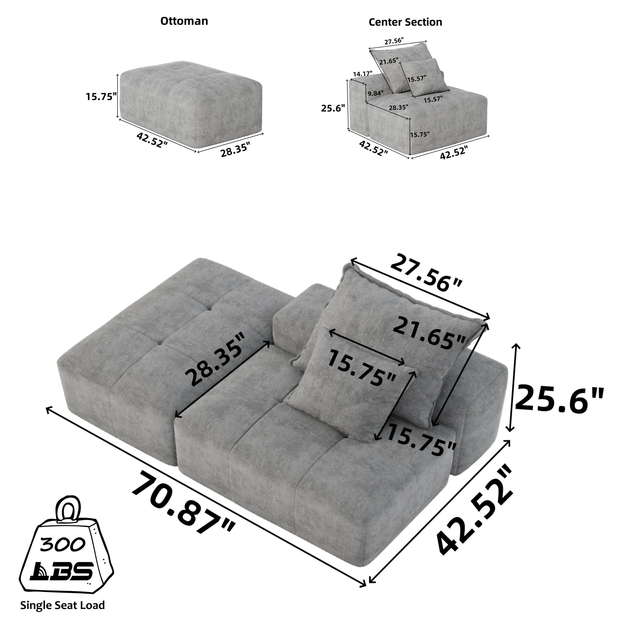 Modern Oversized Modular Sectional Sofa, Sparkling Fabric Soft Cushions With 2 Pillows - Image 7