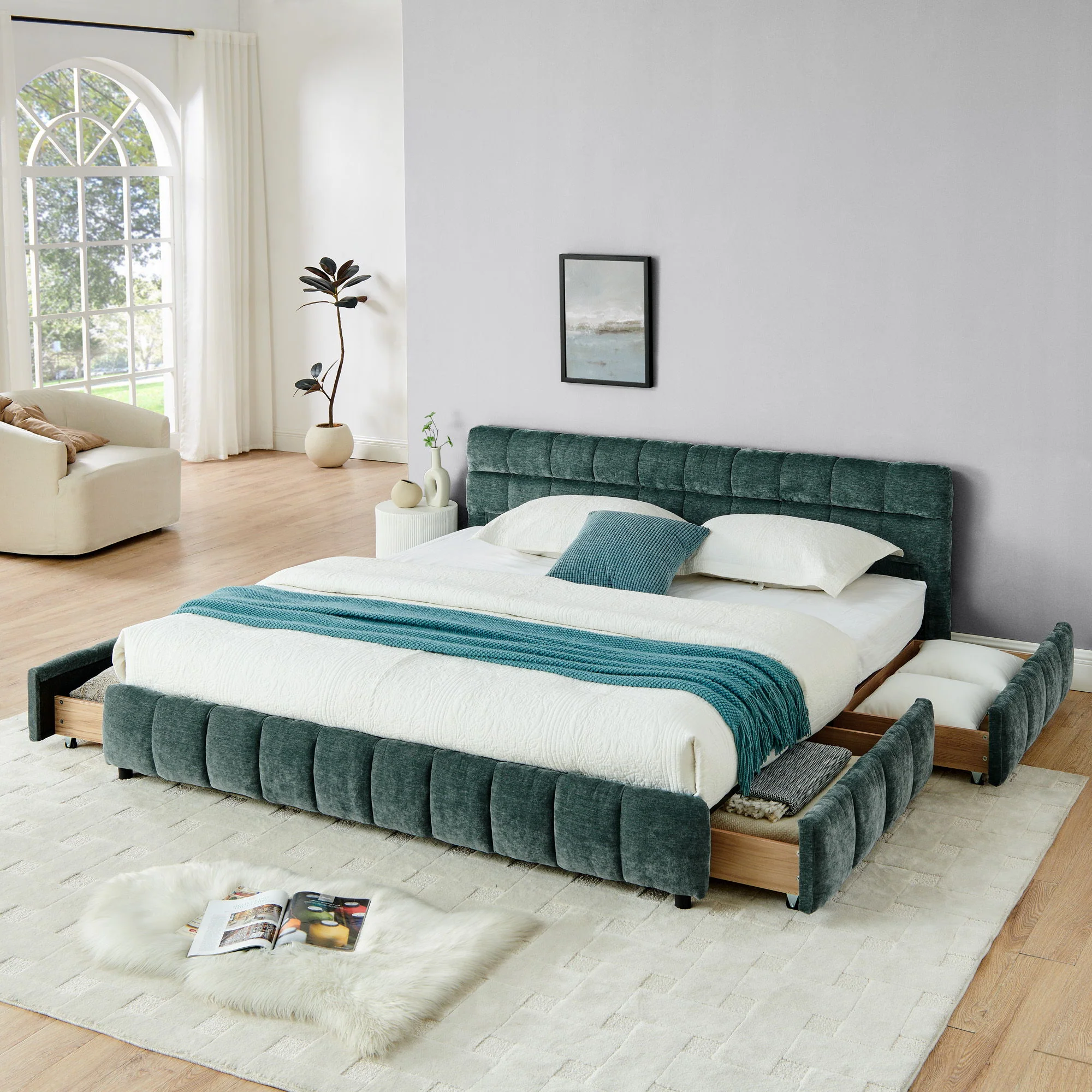 Modern Platform Bed Frame With Thick Fabric - Image 21