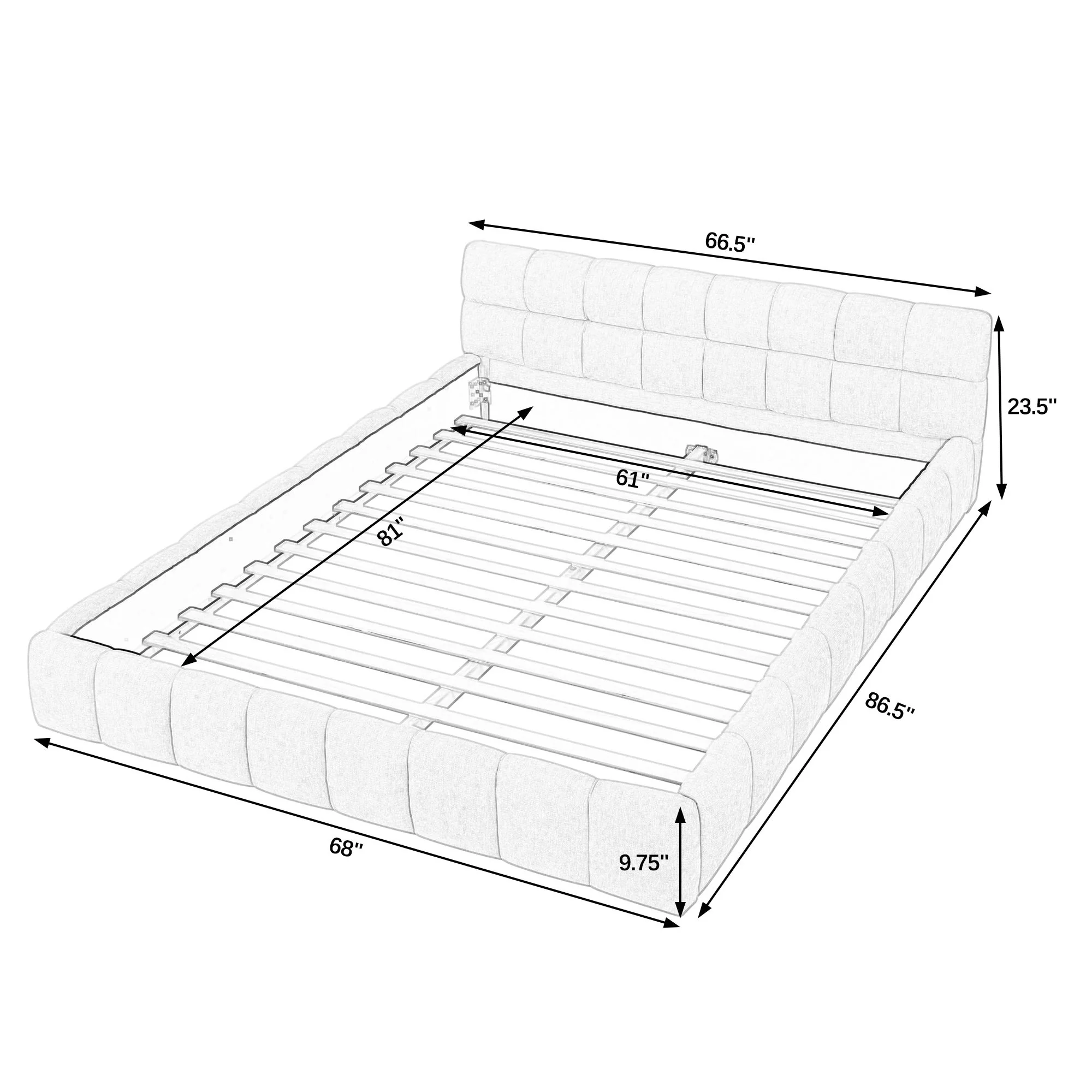 Modern Platform Bed Frame With Thick Fabric - Image 27