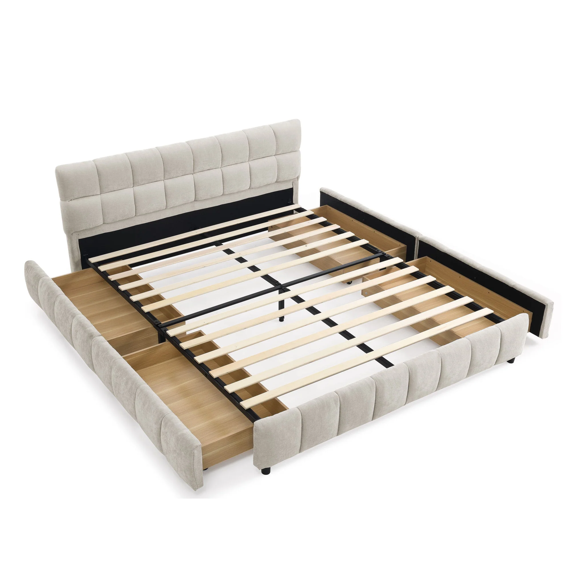 Modern Platform Bed Frame With Thick Fabric - Image 9