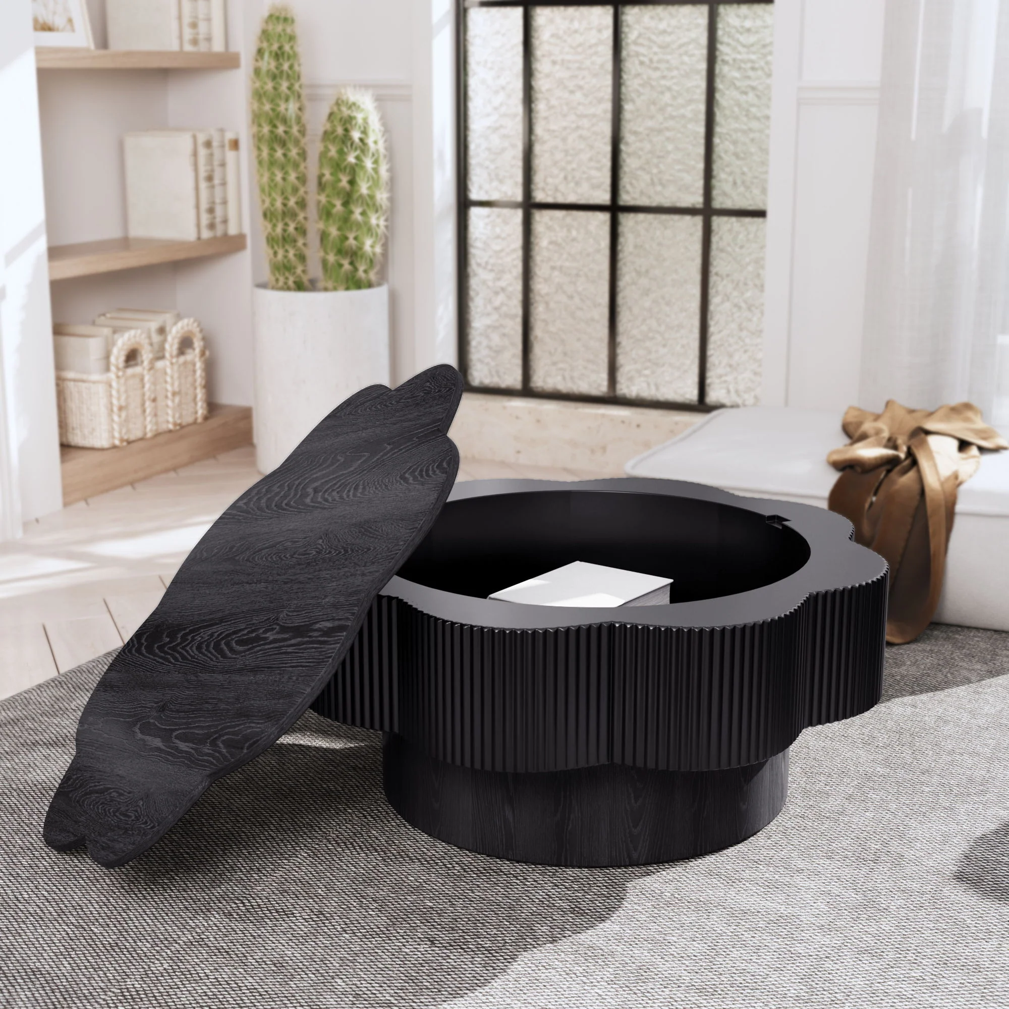 Modern Plum Blossom Shaped Coffee Table With Storage - Image 3