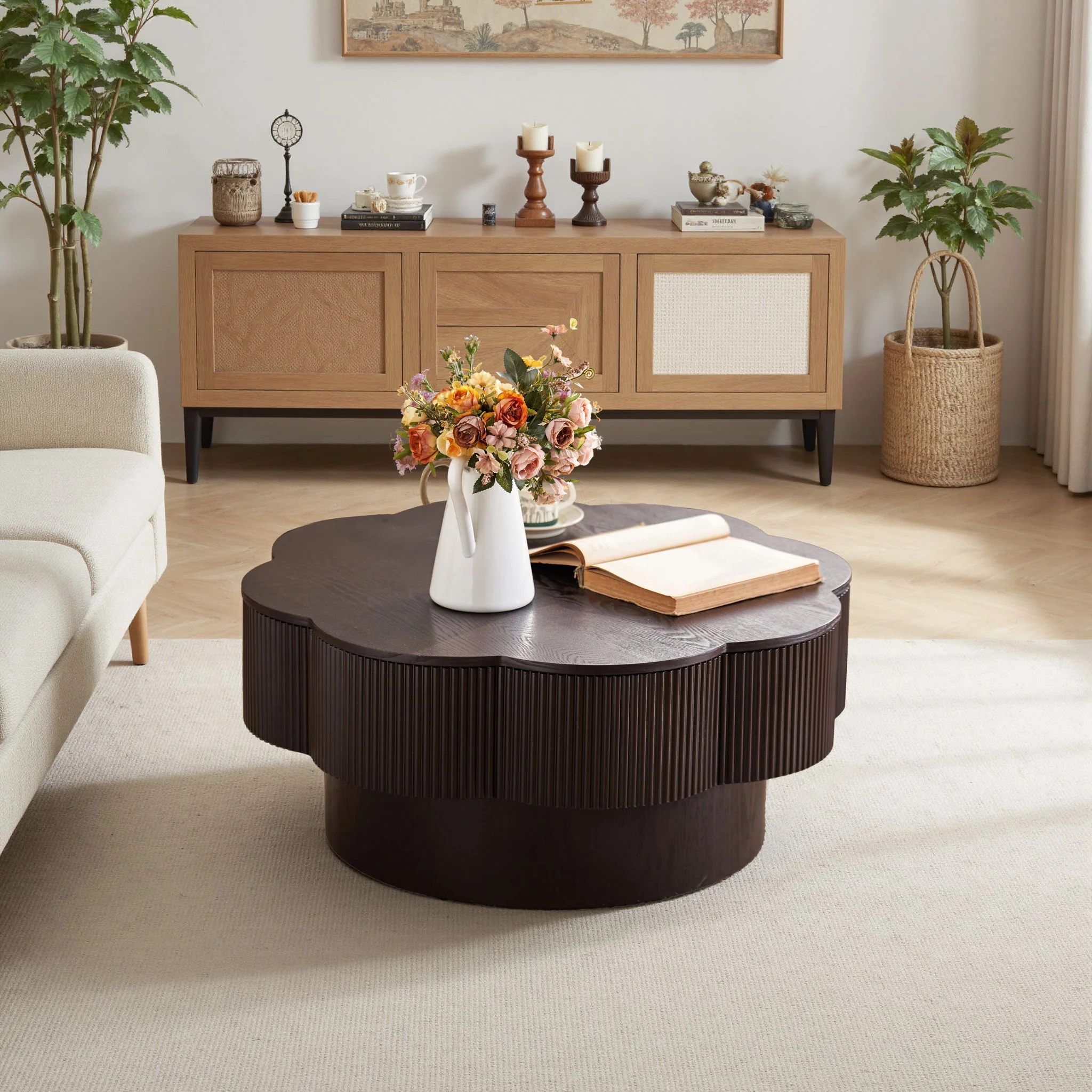 Modern Plum Blossom Shaped Coffee Table With Storage - Image 5