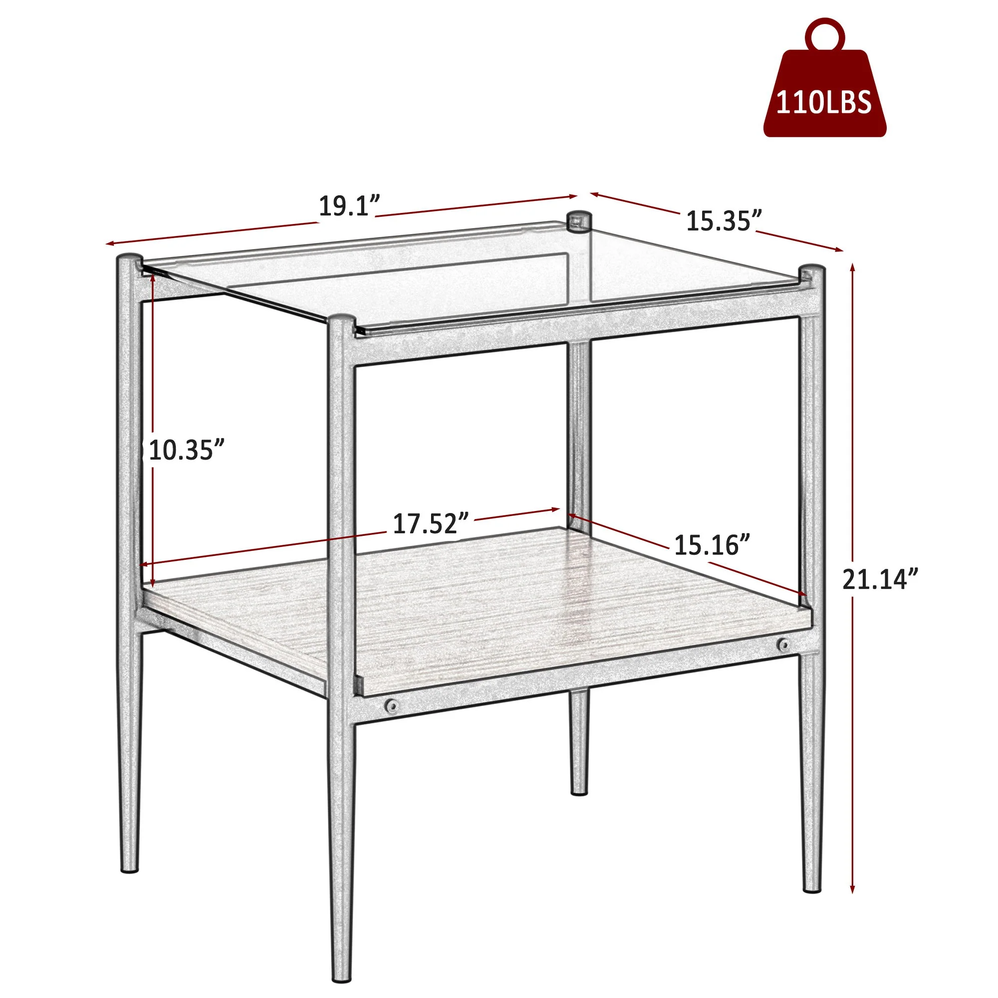 Modern Rectangle End Table (Set of 2) With Tempered Glass Tabletop And Layer - Brown - Image 4