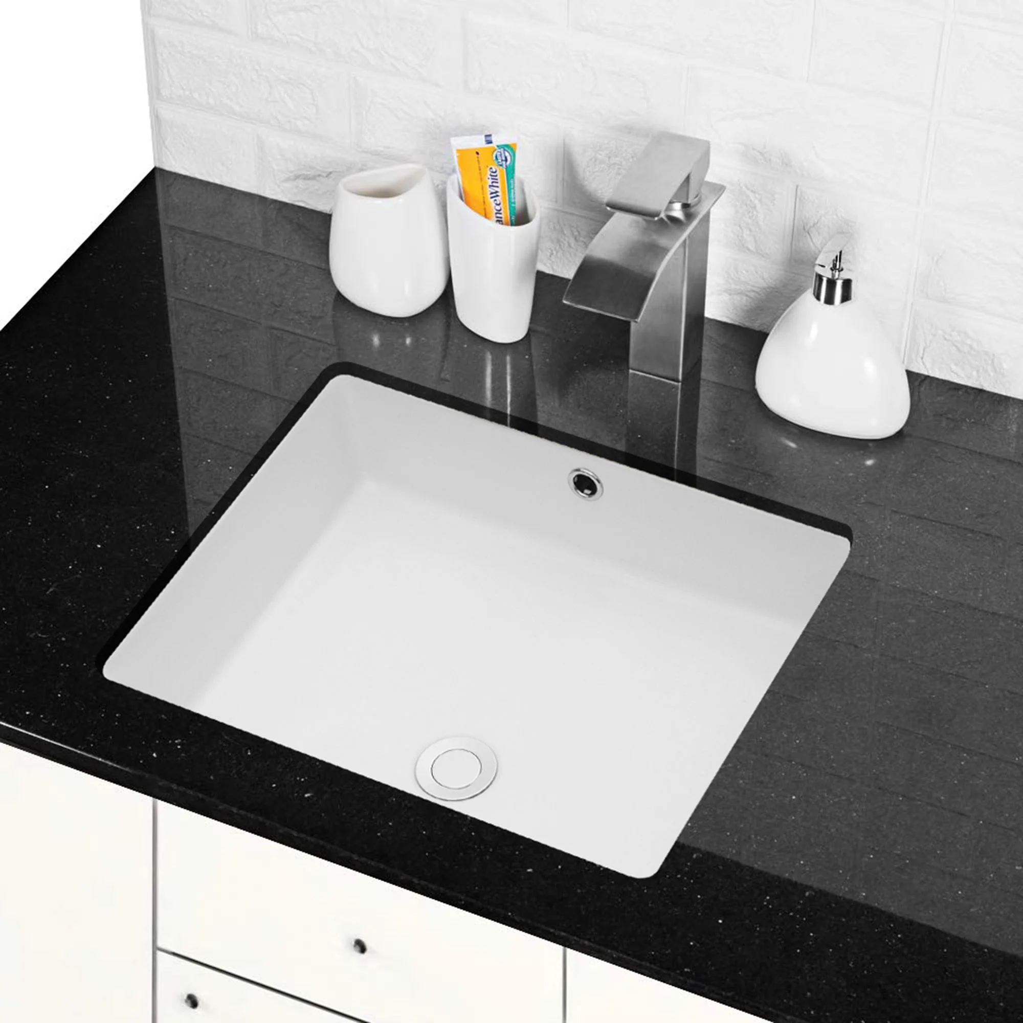 Modern Rectangular Undermount Bathroom Sink With Overflow Ceramic - Image 11