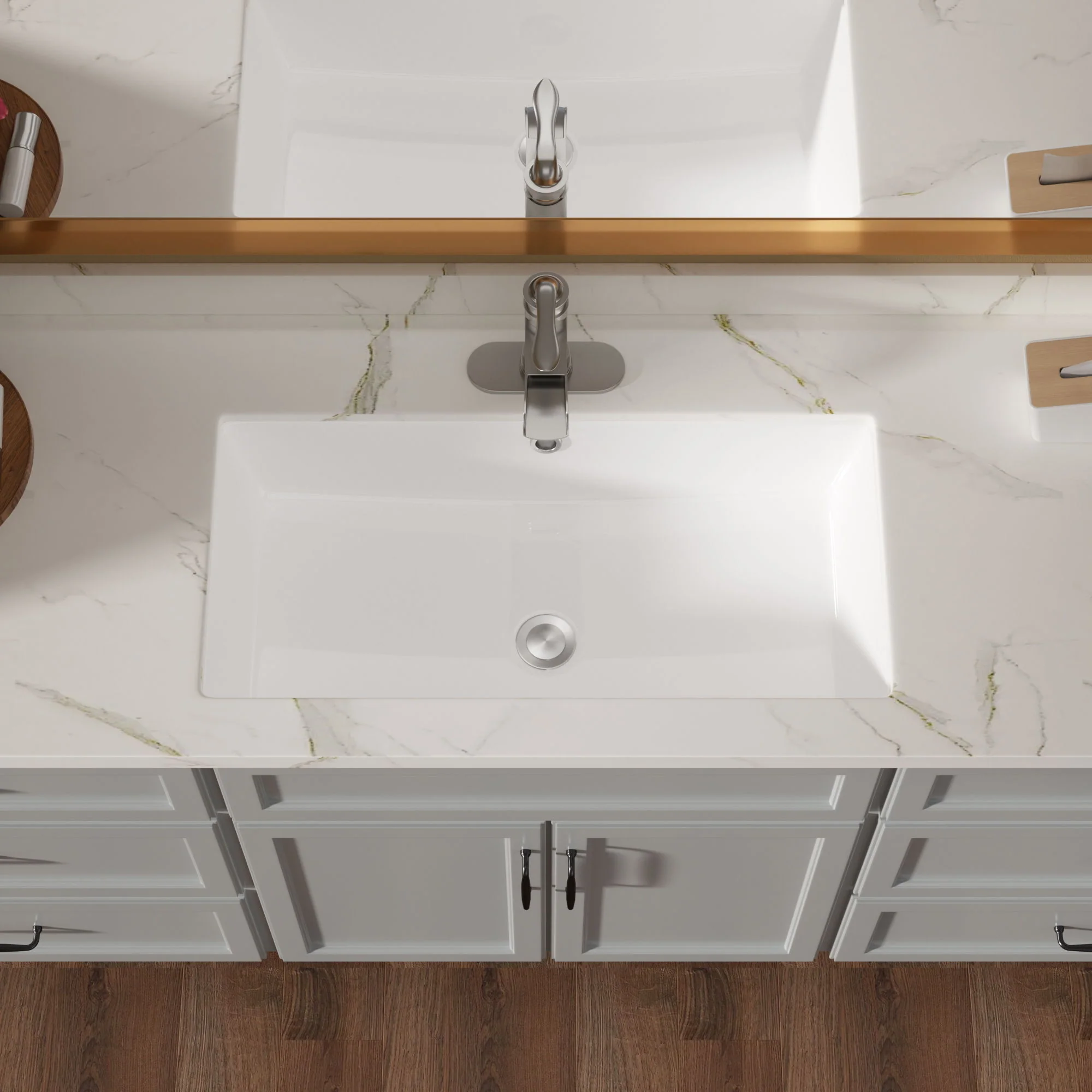 Modern Rectangular Undermount Bathroom Sink With Overflow Ceramic - Image 6