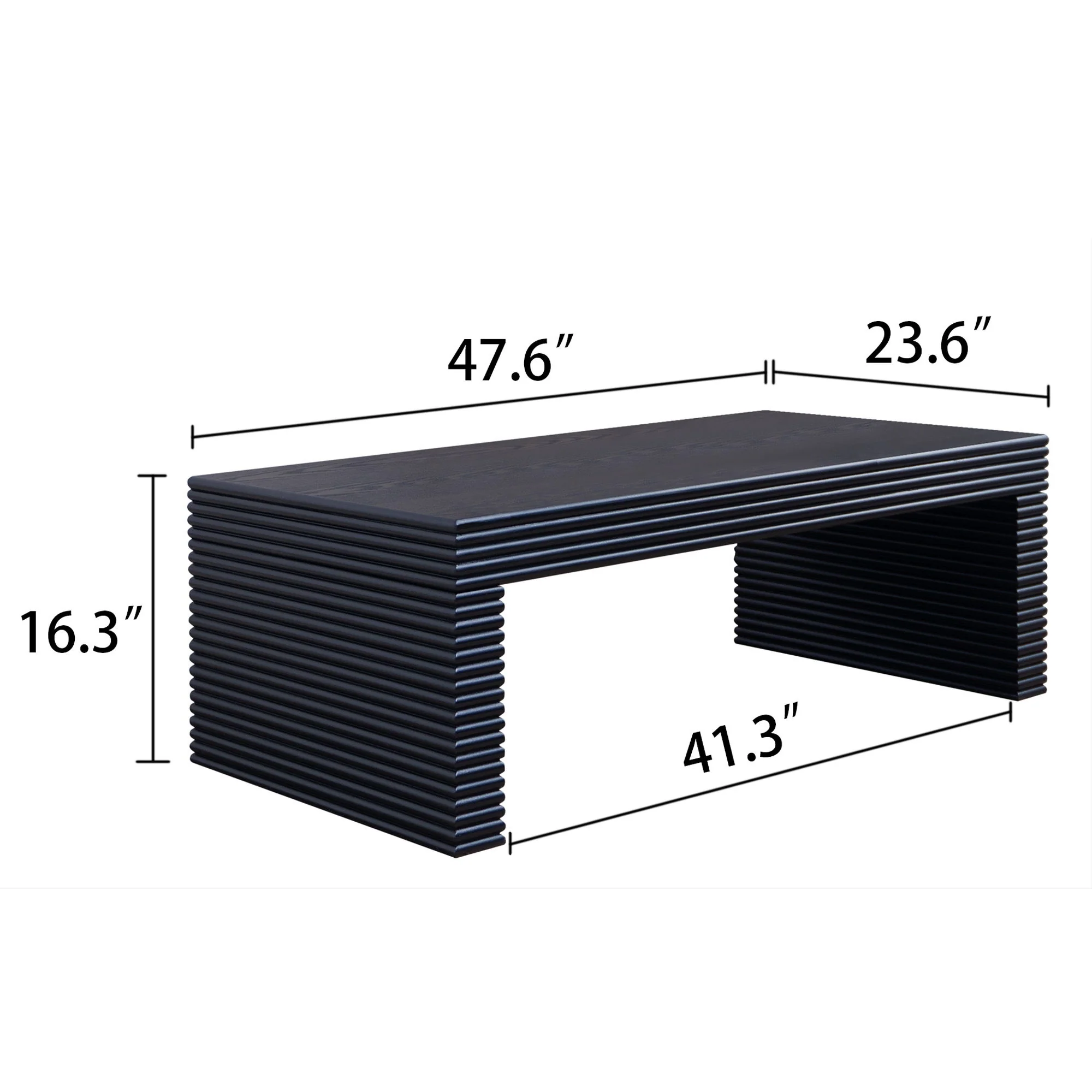 Modern Ribbed Coffee Table, Rectangular Low Profile Center Table For Living Room - Black - Image 4