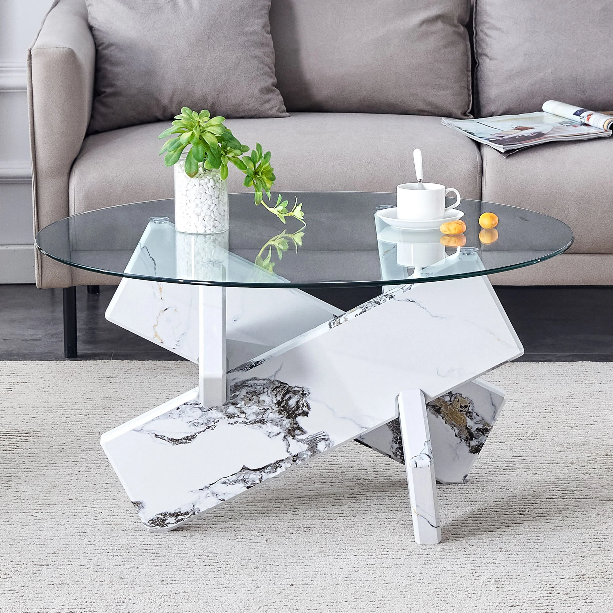 Modern Round Glass Coffee Table With Tempered Glass - Image 6