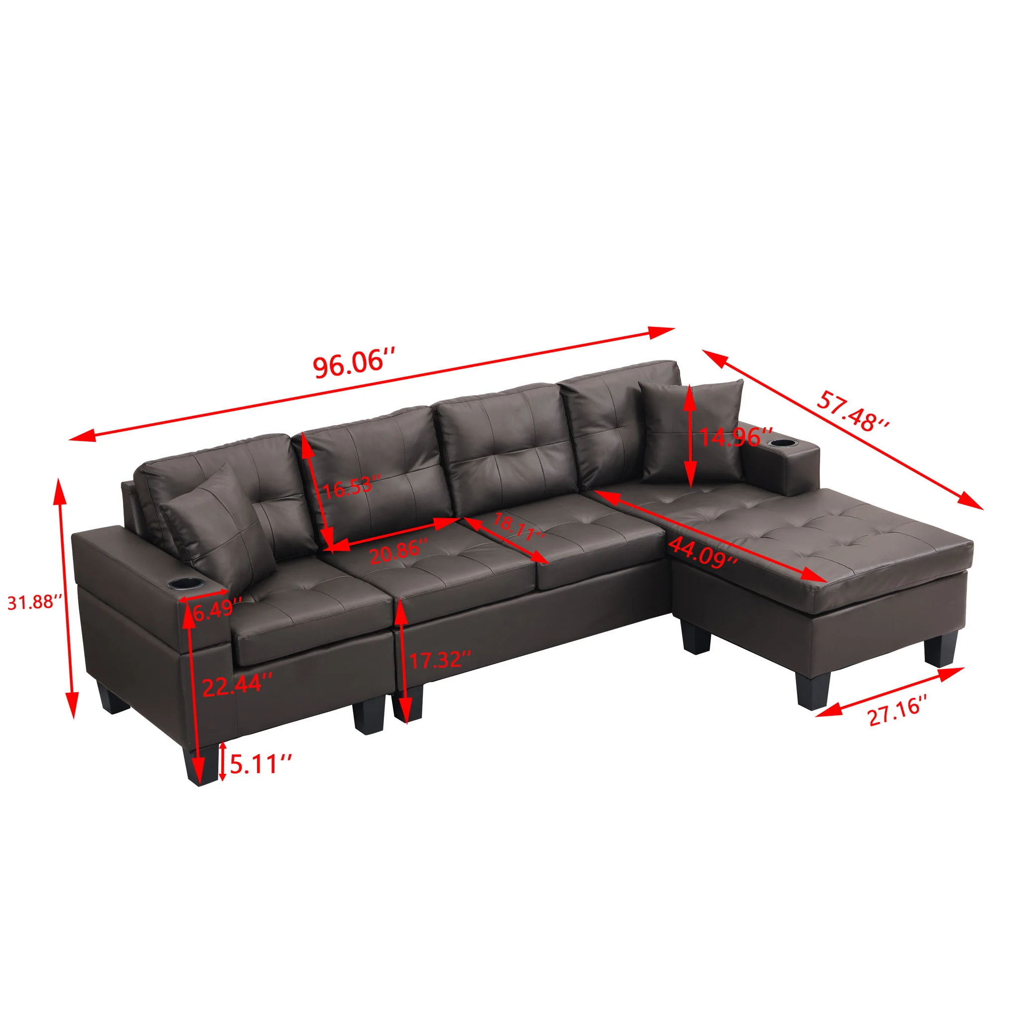 Modern Sectional Sofa Set With Chaise Lounge And Cup Holder - Image 4
