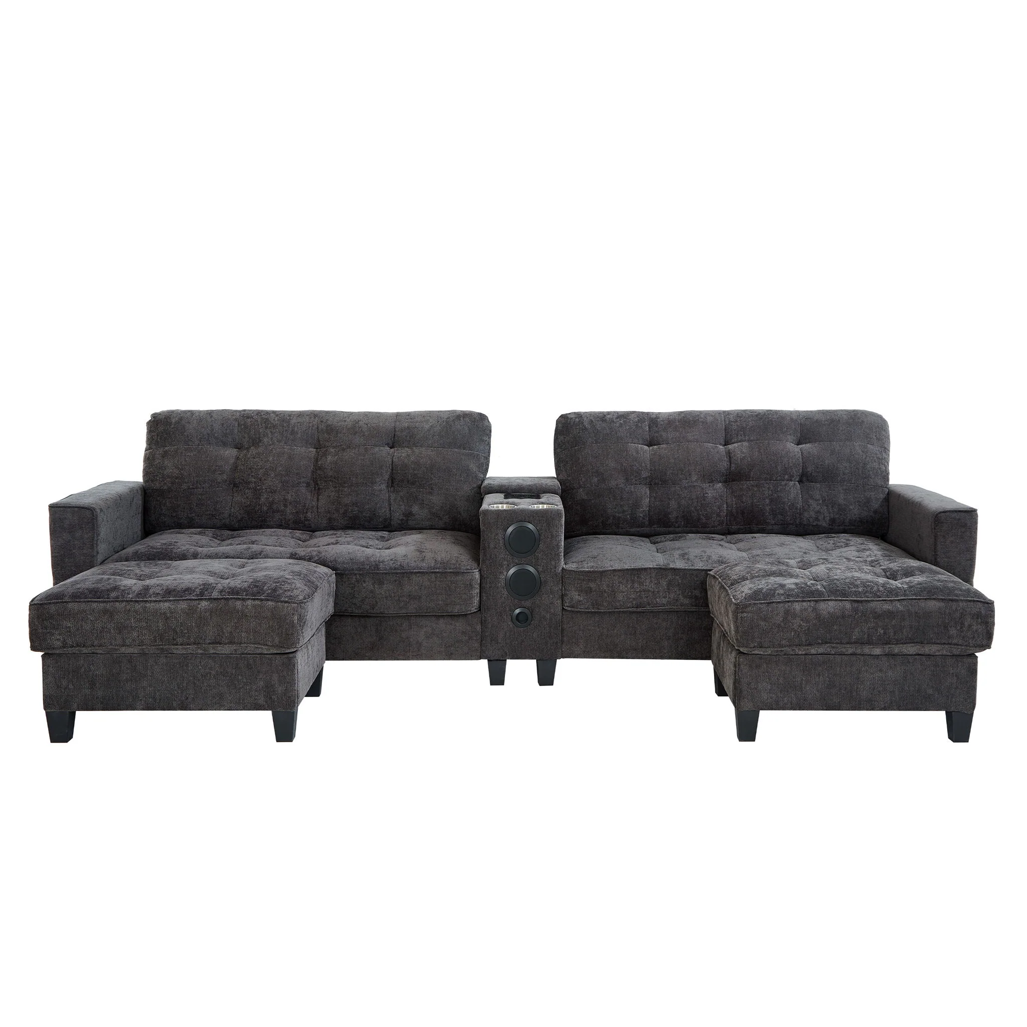 Modern Sectional Sofa U-Shaped With Movable Ottomans, tooth Speakers, LED Lights And Modular Storage - Image 2