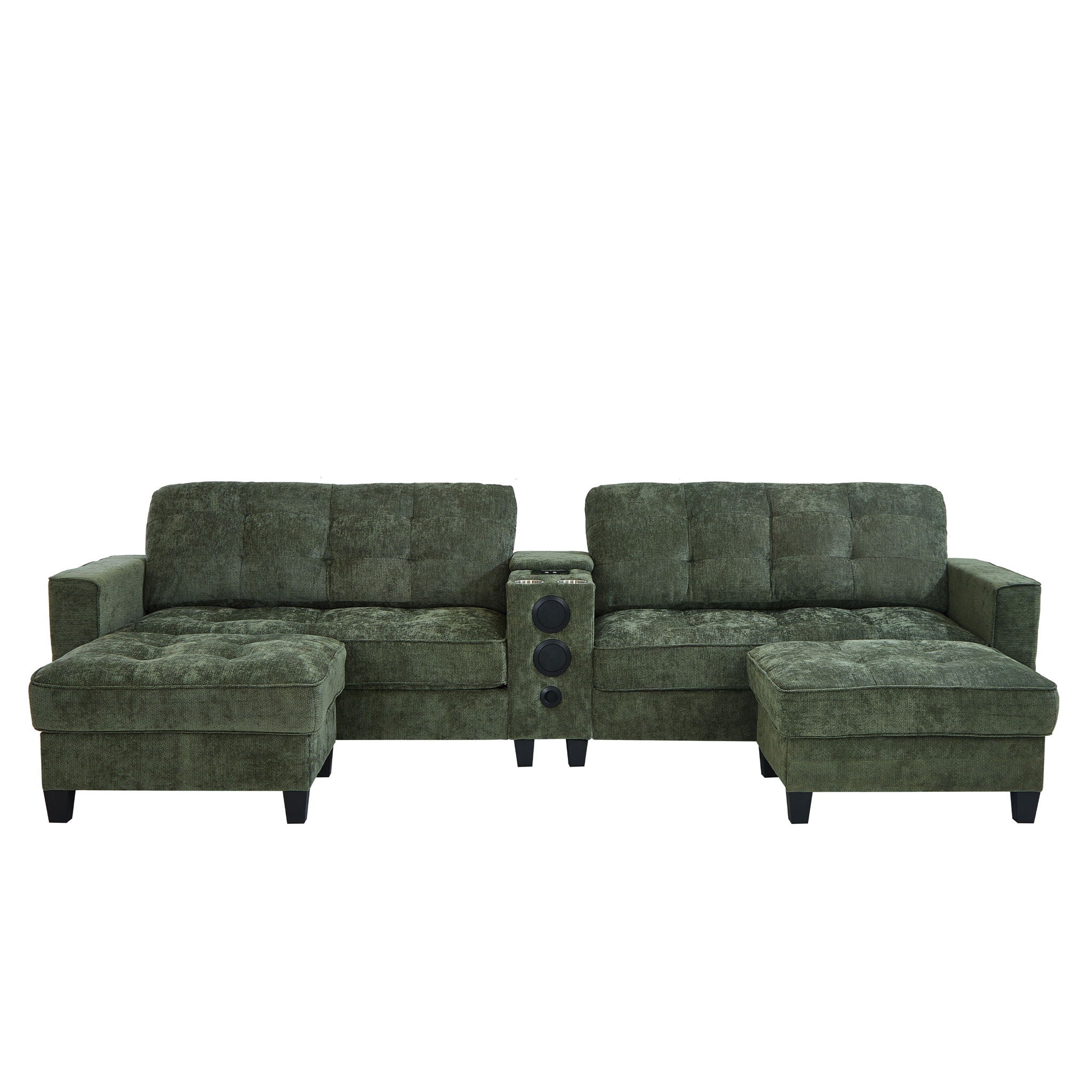 Modern Sectional Sofa U-Shaped With Movable Ottomans, tooth Speakers, LED Lights And Modular Storage - Image 3
