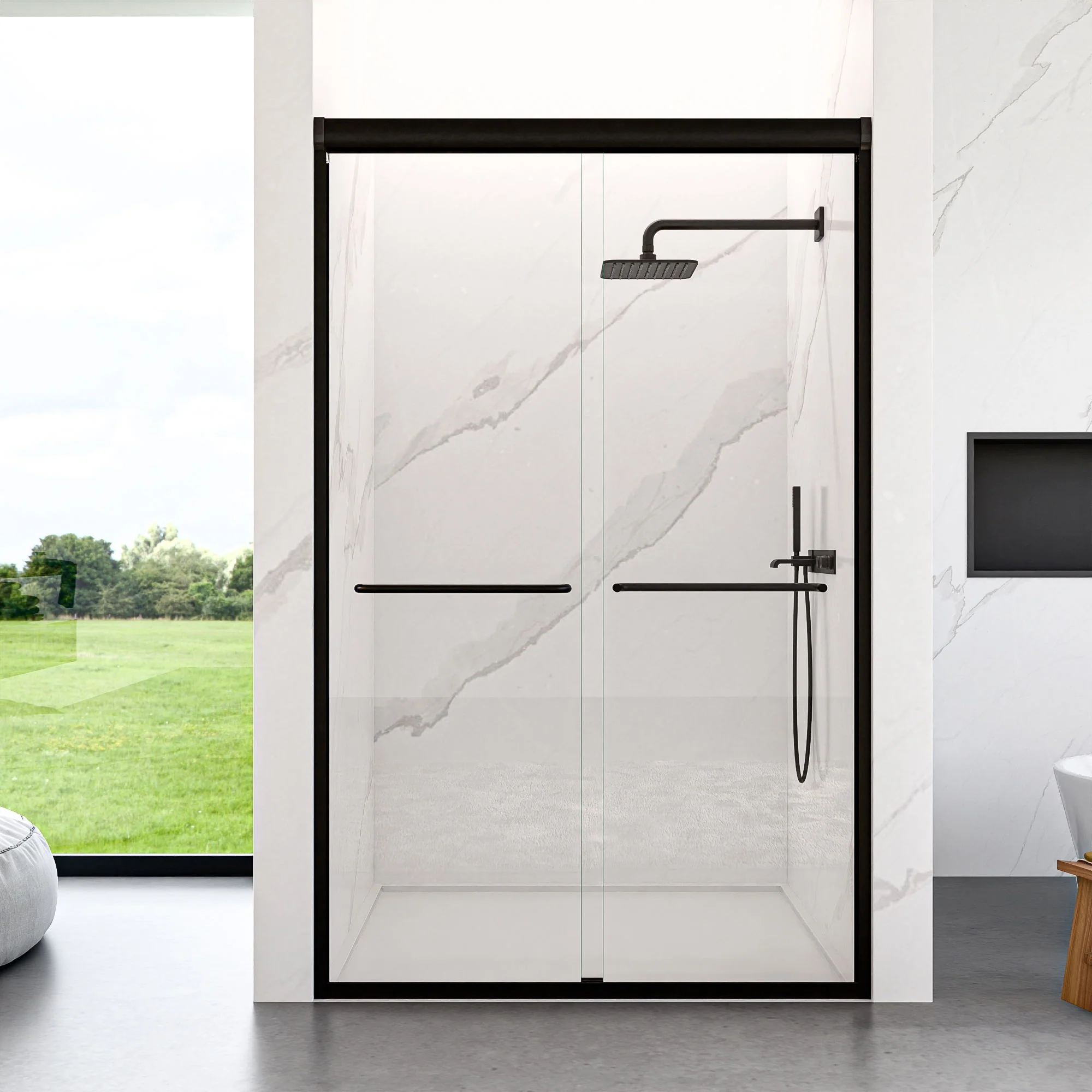 Modern Semi Frameless Double Sliding Shower Door - Image 6