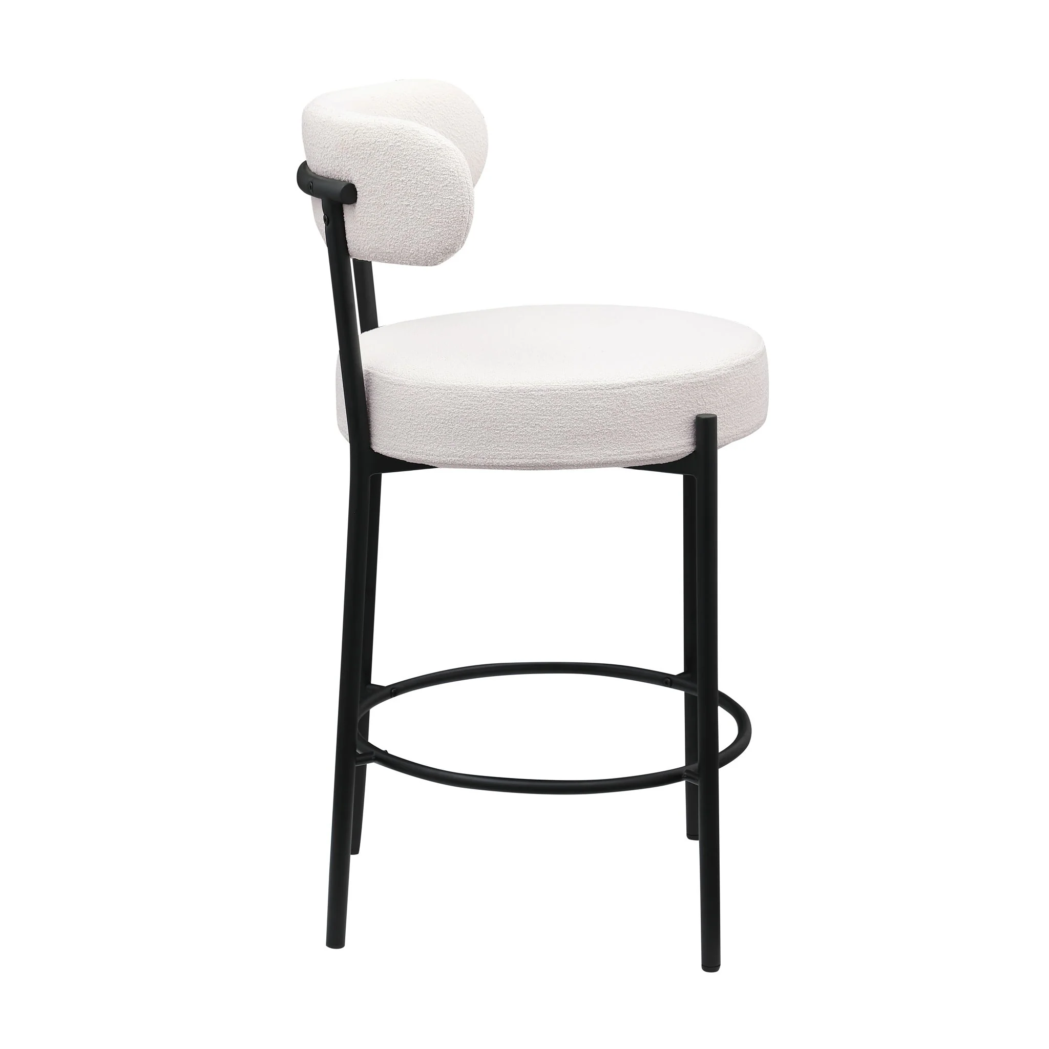 Modern Sherpa Counter Height Stools, Uphsoltered Seat Height Barstools With Brushed Brass Metal Legs Round Low Back Kitchen Stools With Footrest For Dining Room (Set of 2) - Image 4