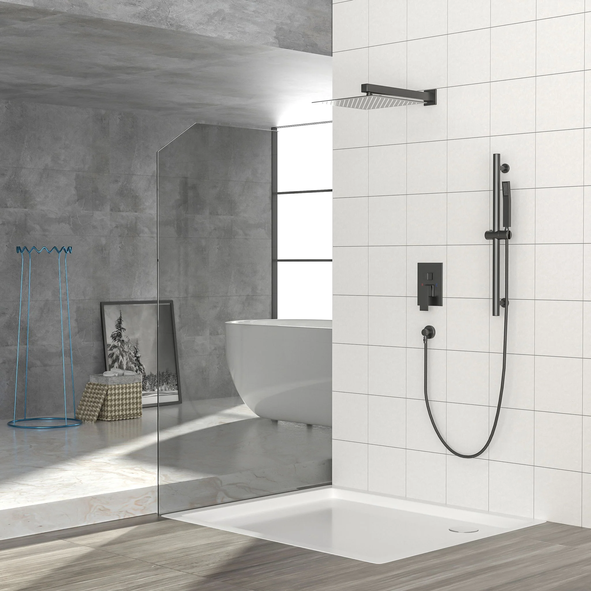 Modern Shower System With Adjustable Slide Bar, Stainless Steel And Brass Construction - Image 3