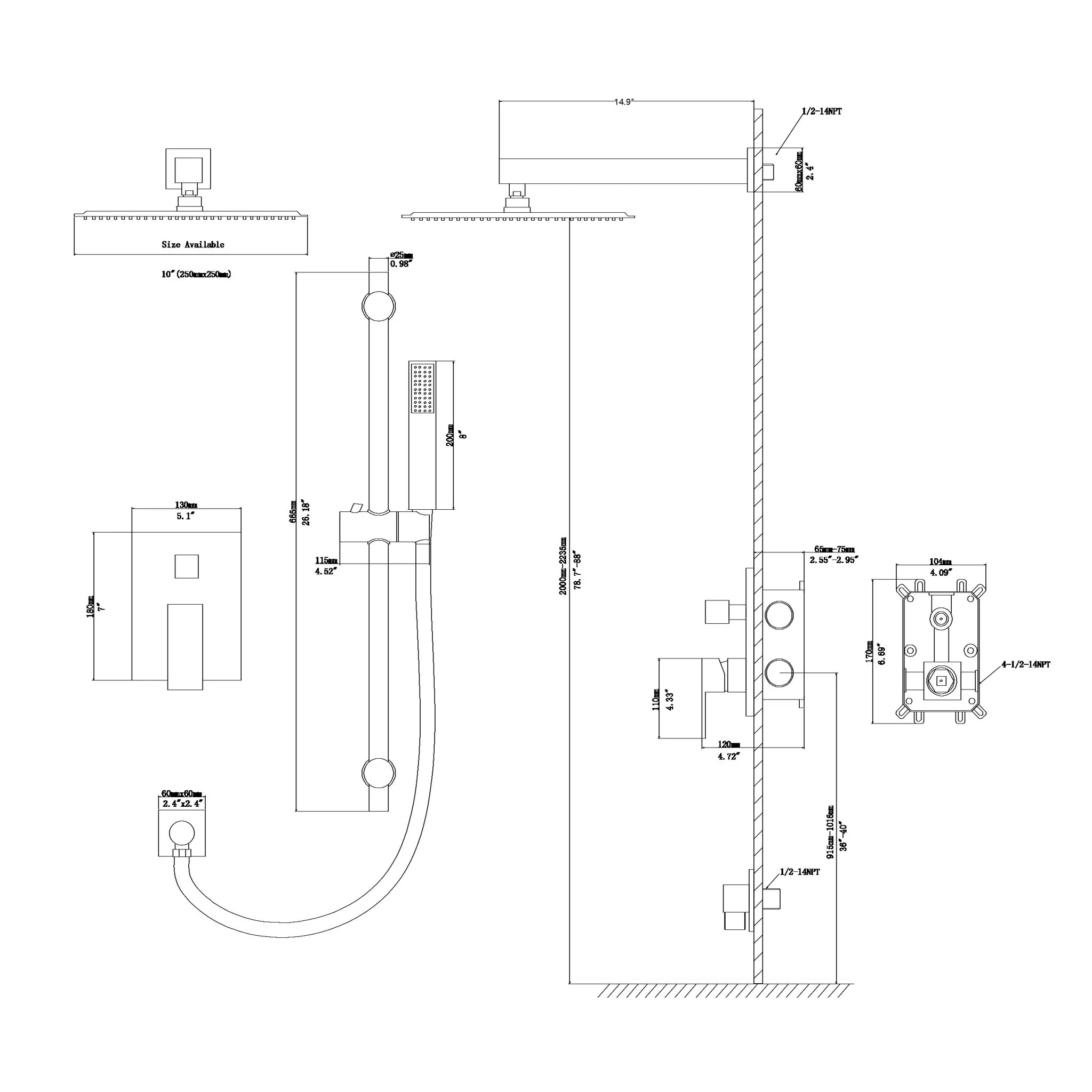 Modern Shower System With Adjustable Slide Bar, Stainless Steel And Brass Construction - Image 4