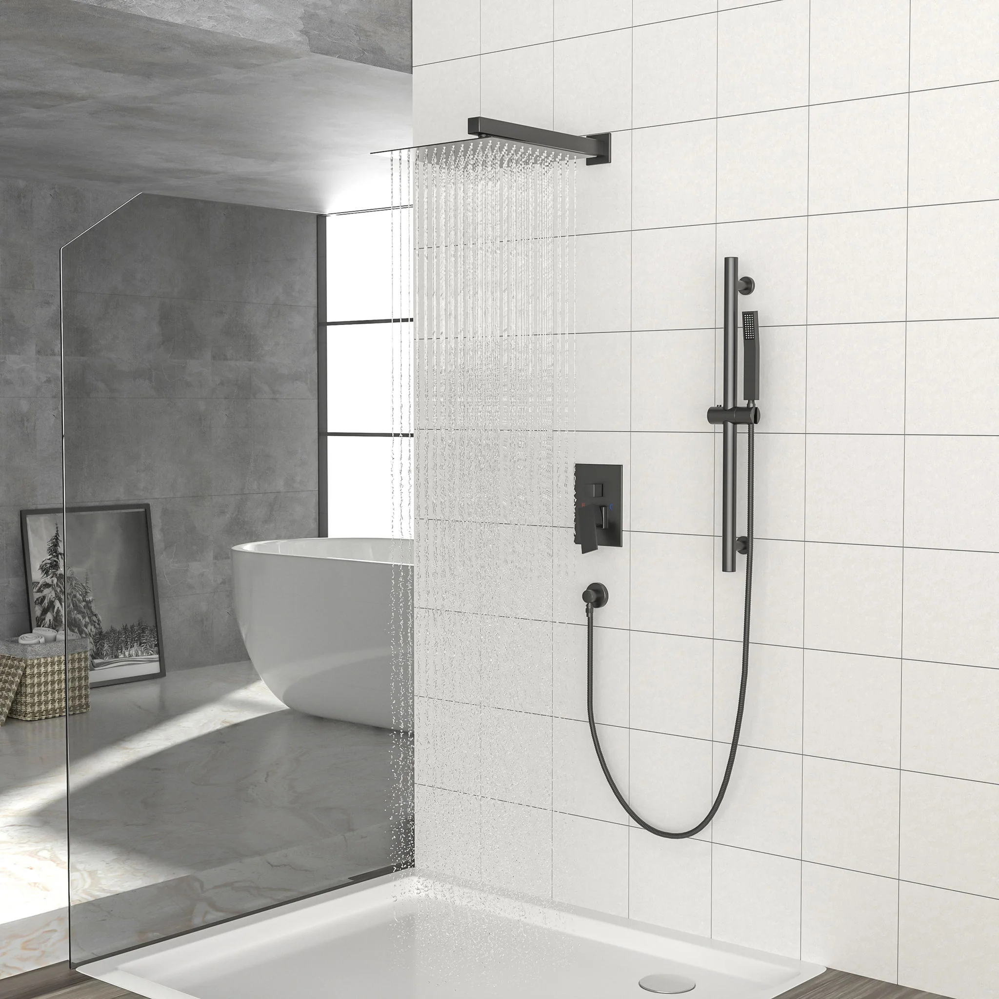 Modern Shower System With Adjustable Slide Bar, Stainless Steel And Brass Construction - Image 5