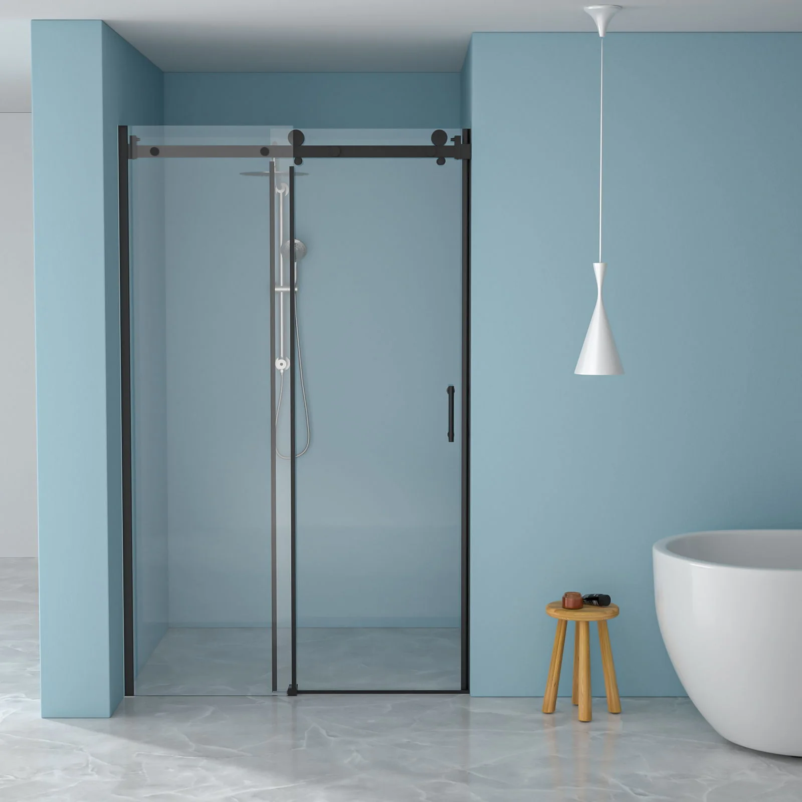Modern Single Slide Shower Door, Tempered Glass, Stainless Steel Frame - Image 7