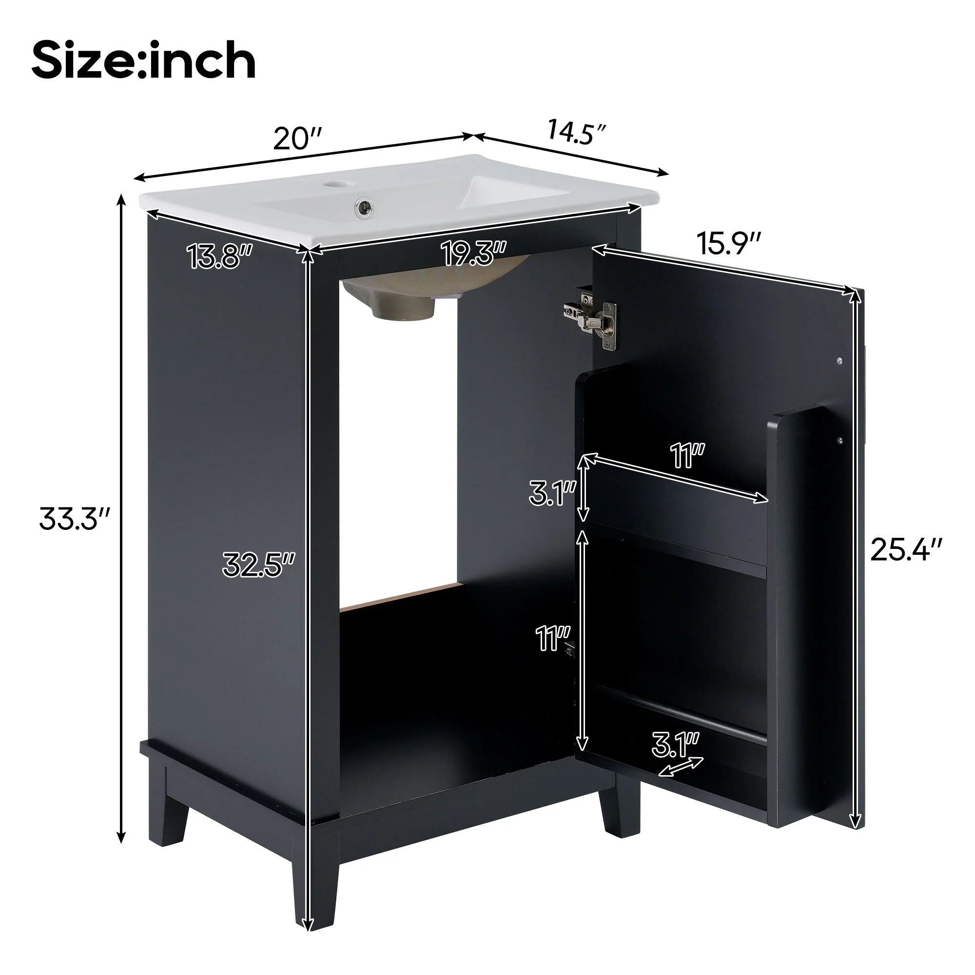 Modern Small Bathroom Vanity Cabinet With Ceramic Basin, Ample Storage, 1 Soft Close Door - Image 10