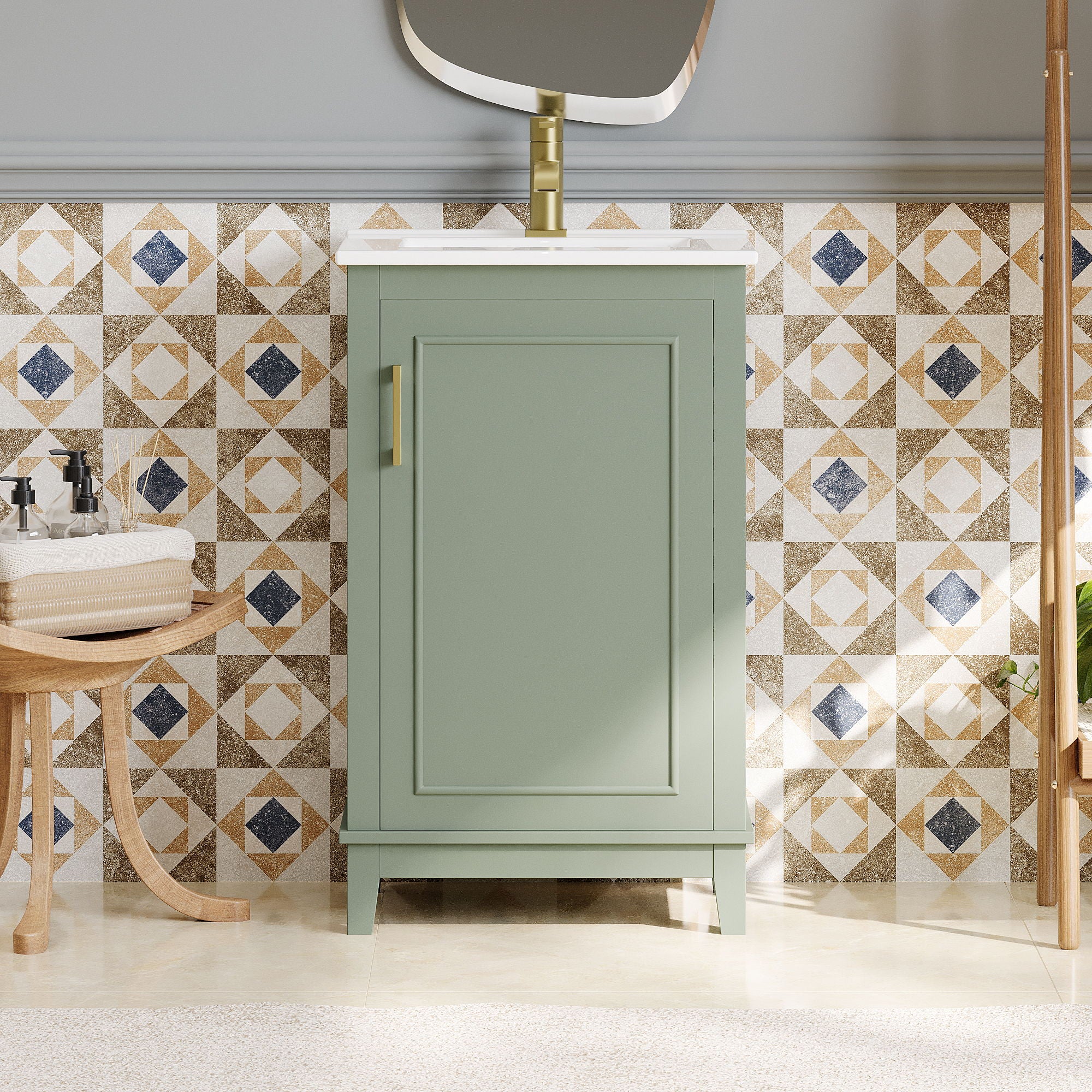 Modern Small Bathroom Vanity Cabinet With Ceramic Basin, Ample Storage, 1 Soft Close Door - Image 11
