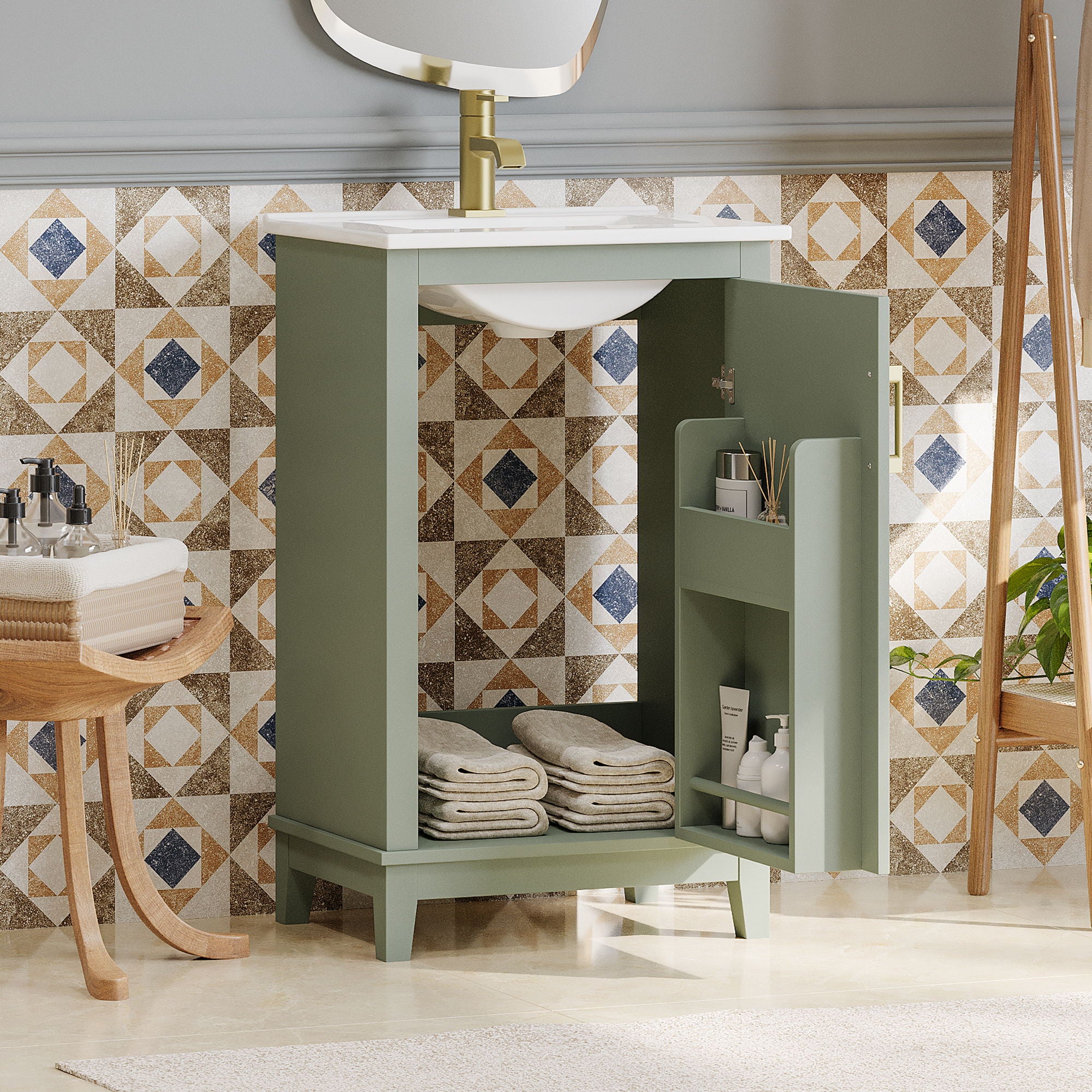 Modern Small Bathroom Vanity Cabinet With Ceramic Basin, Ample Storage, 1 Soft Close Door - Image 13