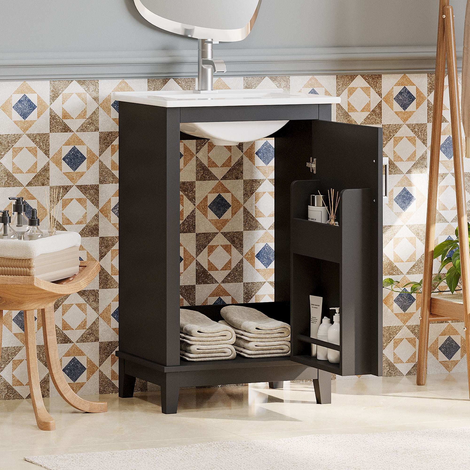 Modern Small Bathroom Vanity Cabinet With Ceramic Basin, Ample Storage, 1 Soft Close Door - Image 14