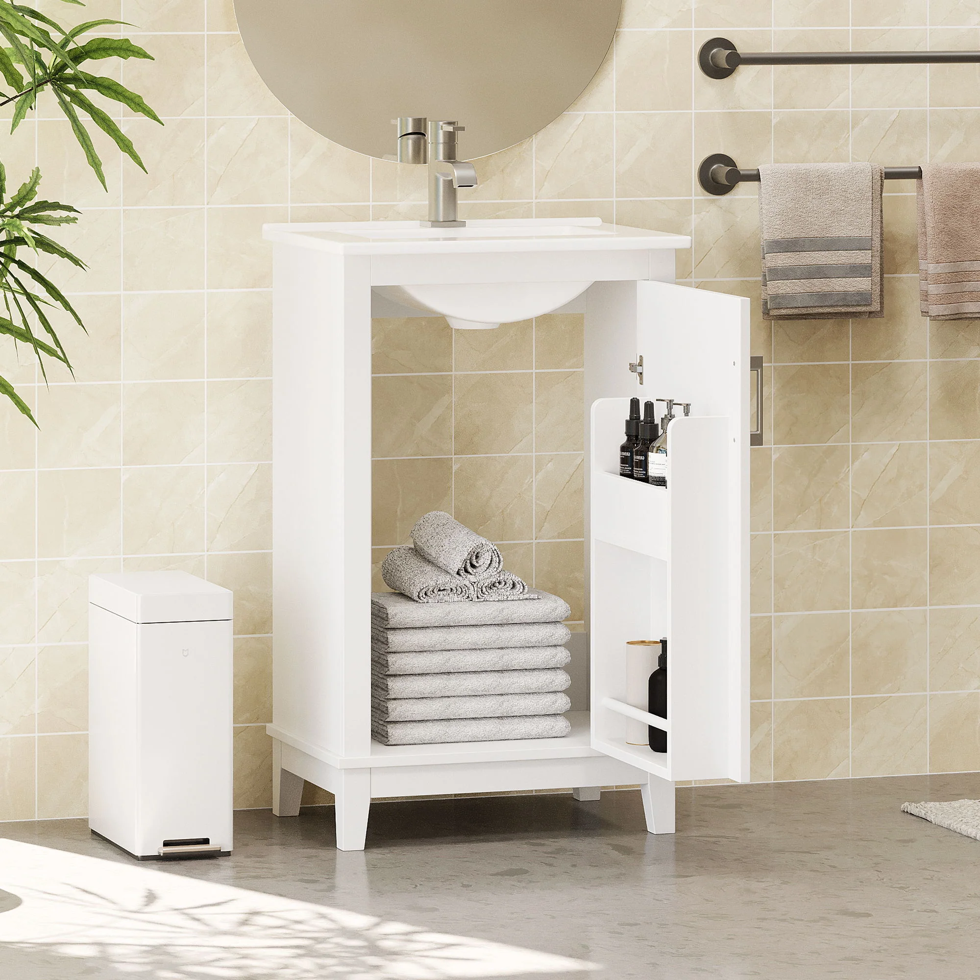 Modern Small Bathroom Vanity Cabinet With Ceramic Basin, Ample Storage, 1 Soft Close Door - Image 16