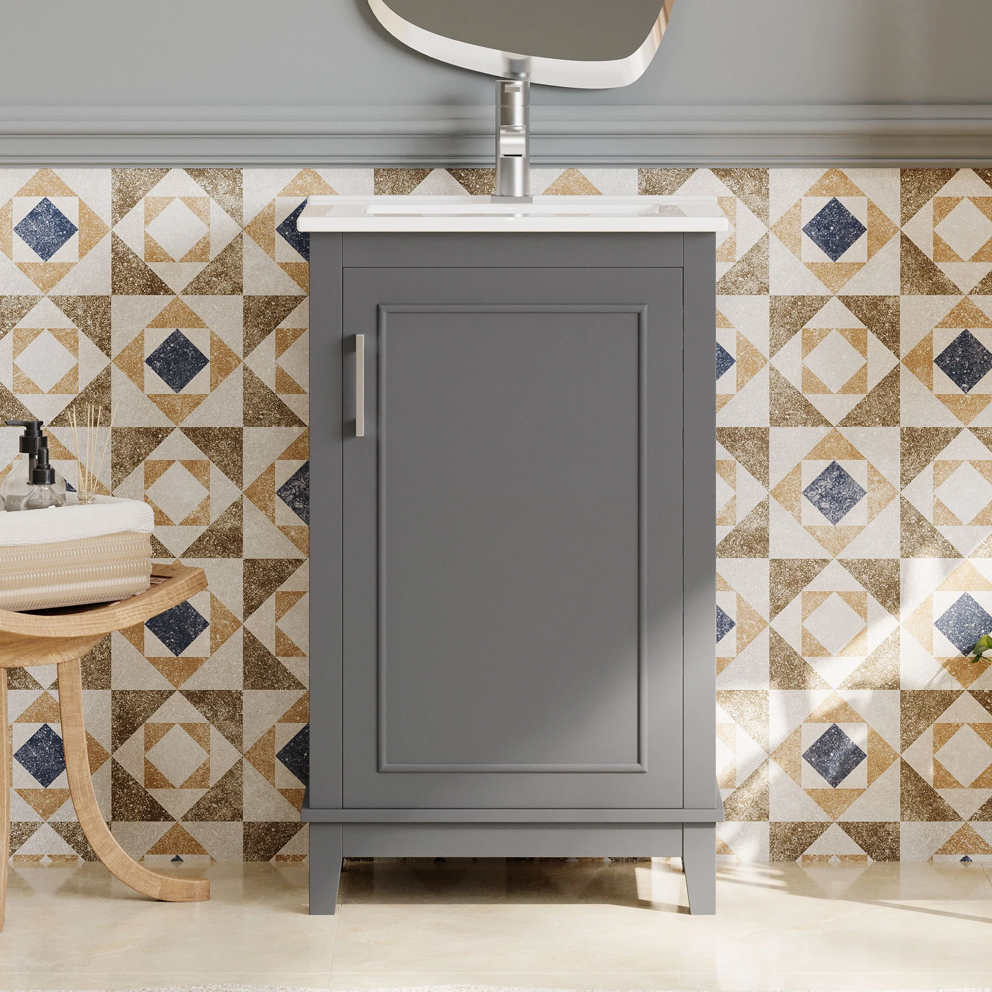 Modern Small Bathroom Vanity Cabinet With Ceramic Basin, Ample Storage, 1 Soft Close Door - Image 5