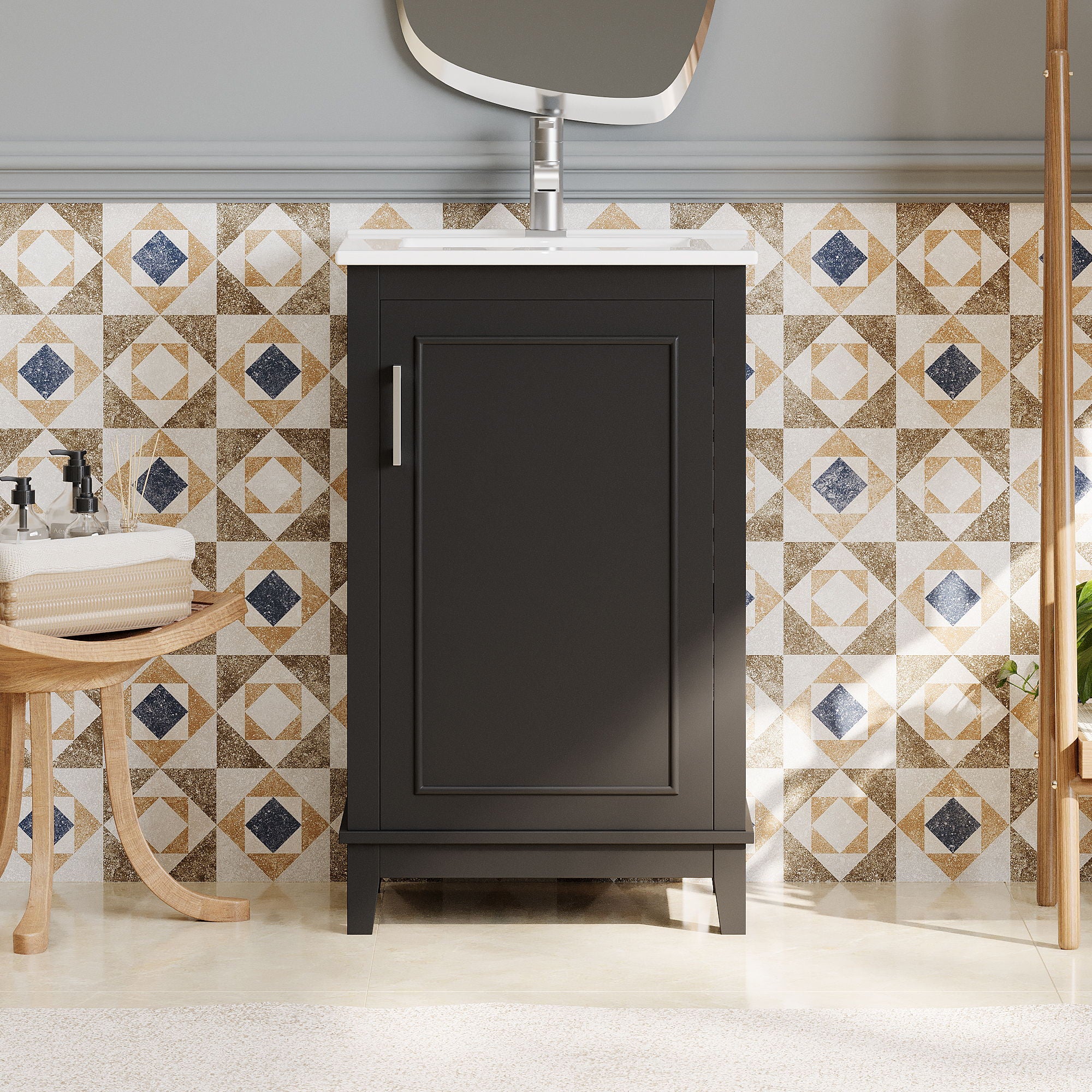 Modern Small Bathroom Vanity Cabinet With Ceramic Basin, Ample Storage, 1 Soft Close Door - Image 6