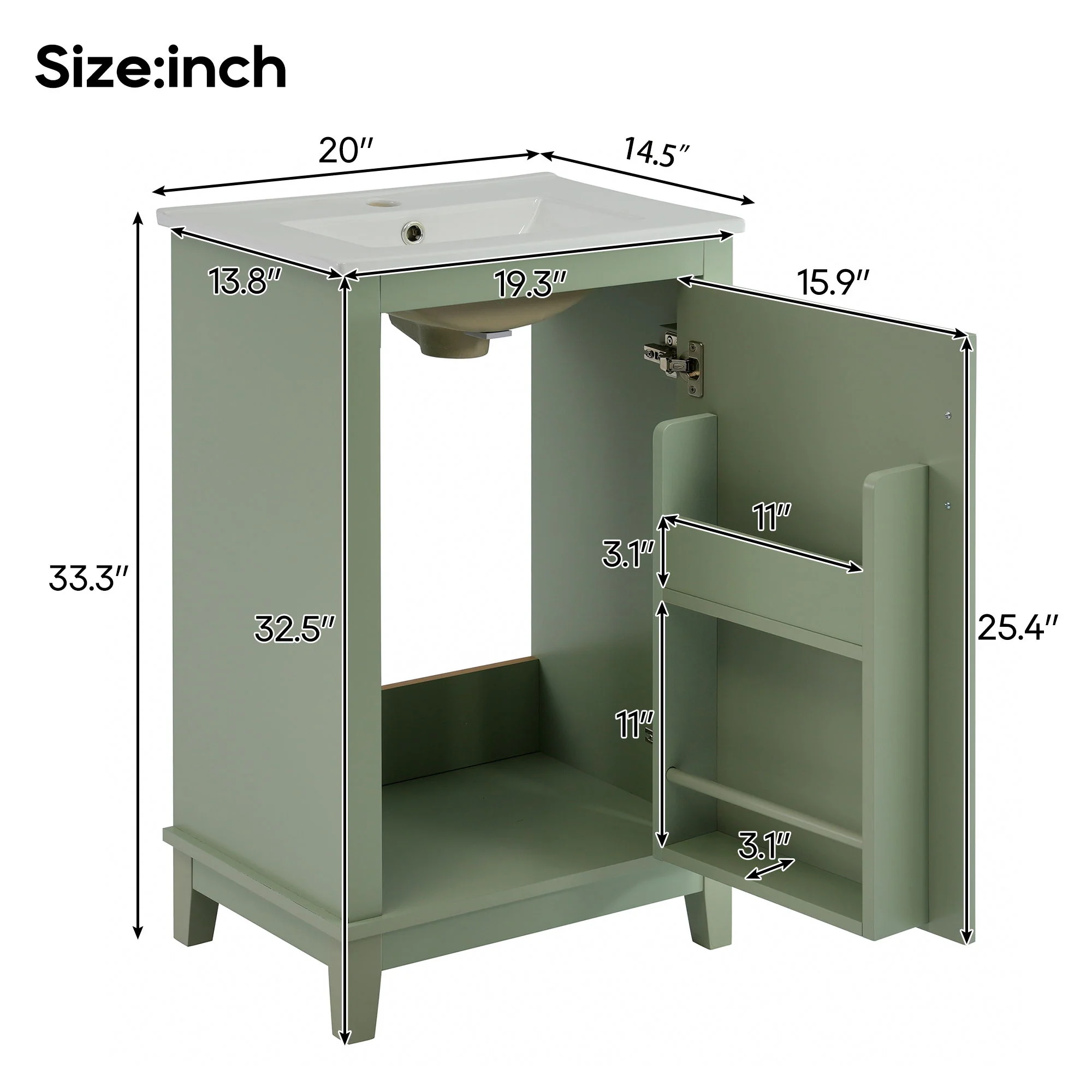 Modern Small Bathroom Vanity Cabinet With Ceramic Basin, Ample Storage, 1 Soft Close Door - Image 7