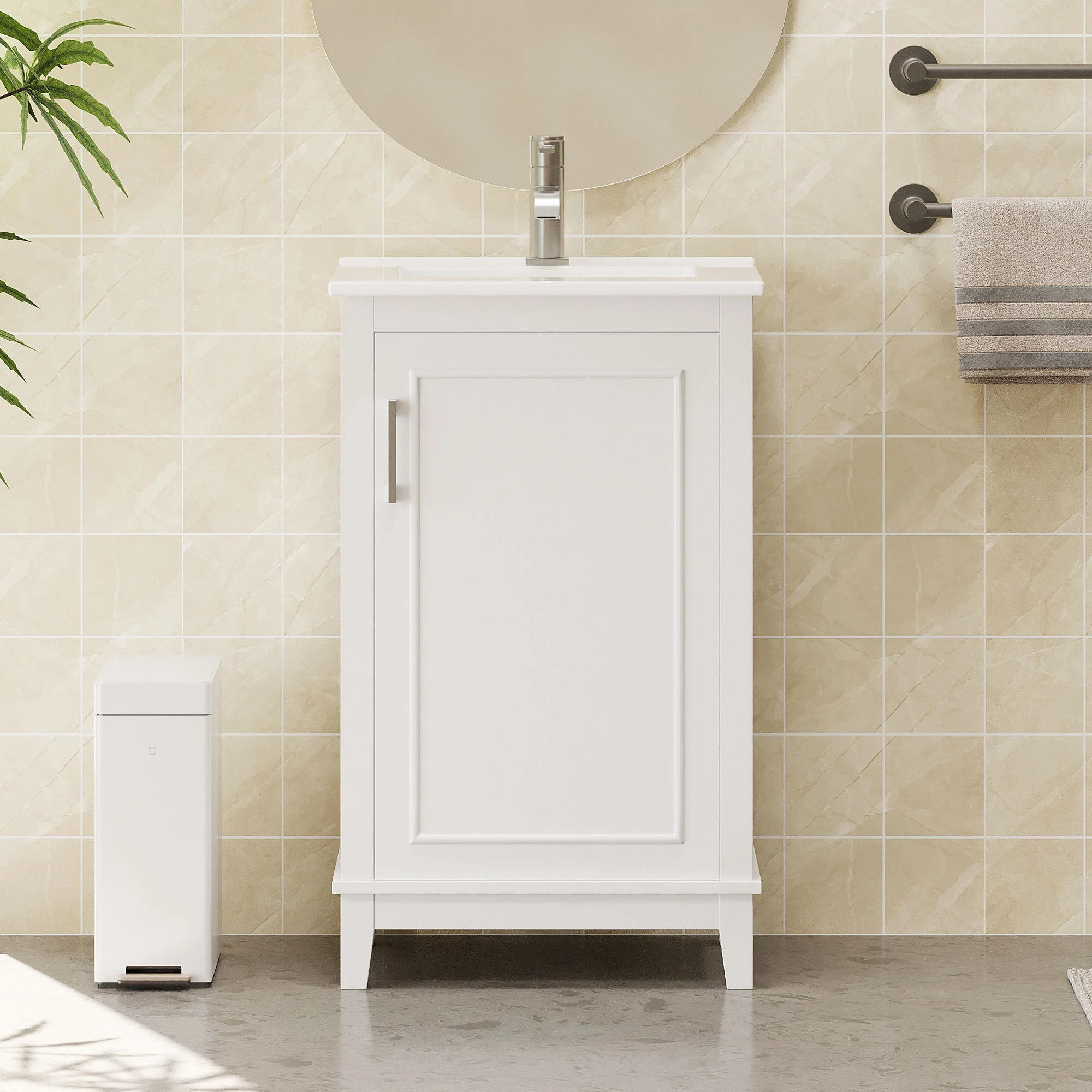 Modern Small Bathroom Vanity Cabinet With Ceramic Basin, Ample Storage, 1 Soft Close Door - Image 9