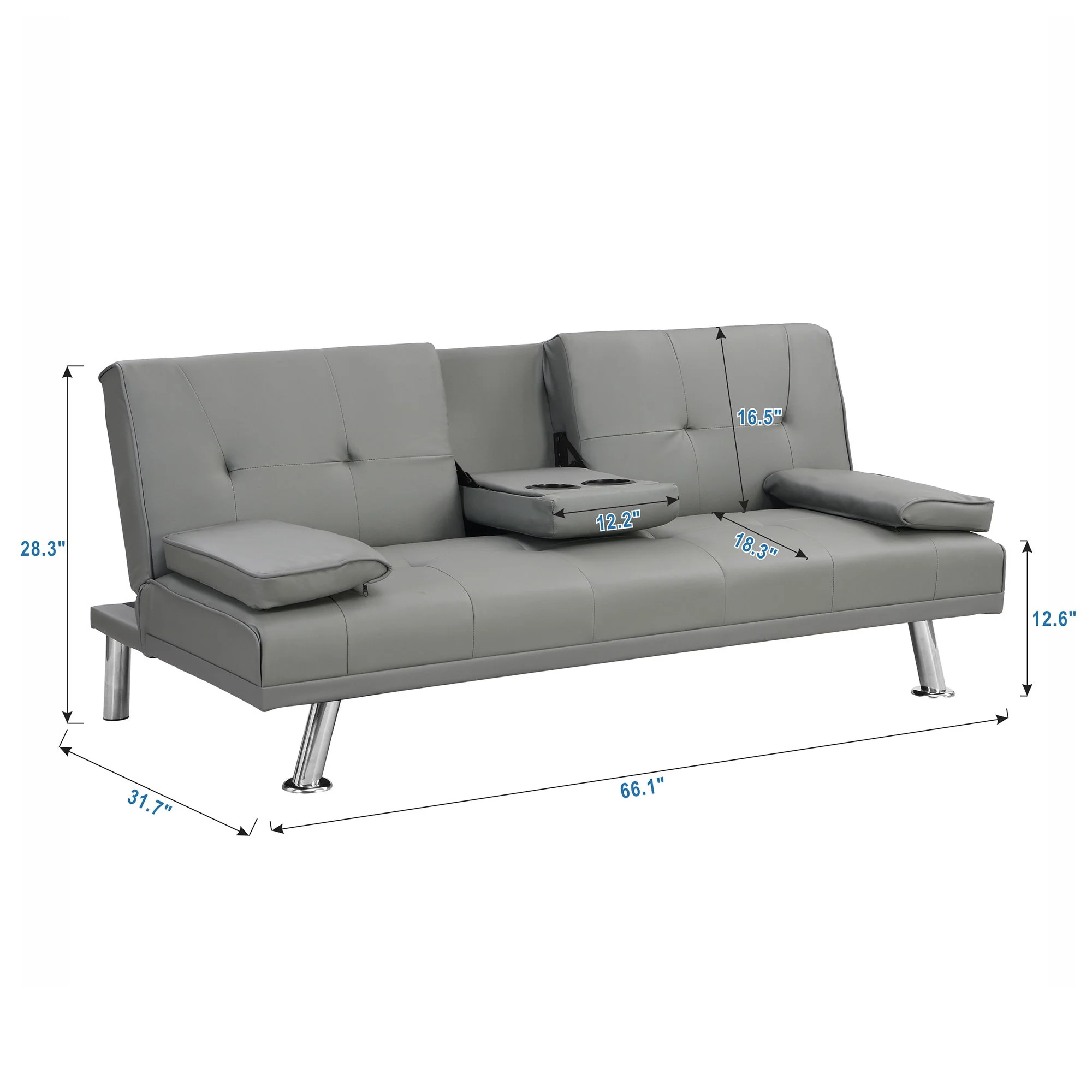 Modern Sofa Bed With Armrest 2 Holders, Wood Frame & Stainless Leg - Image 3