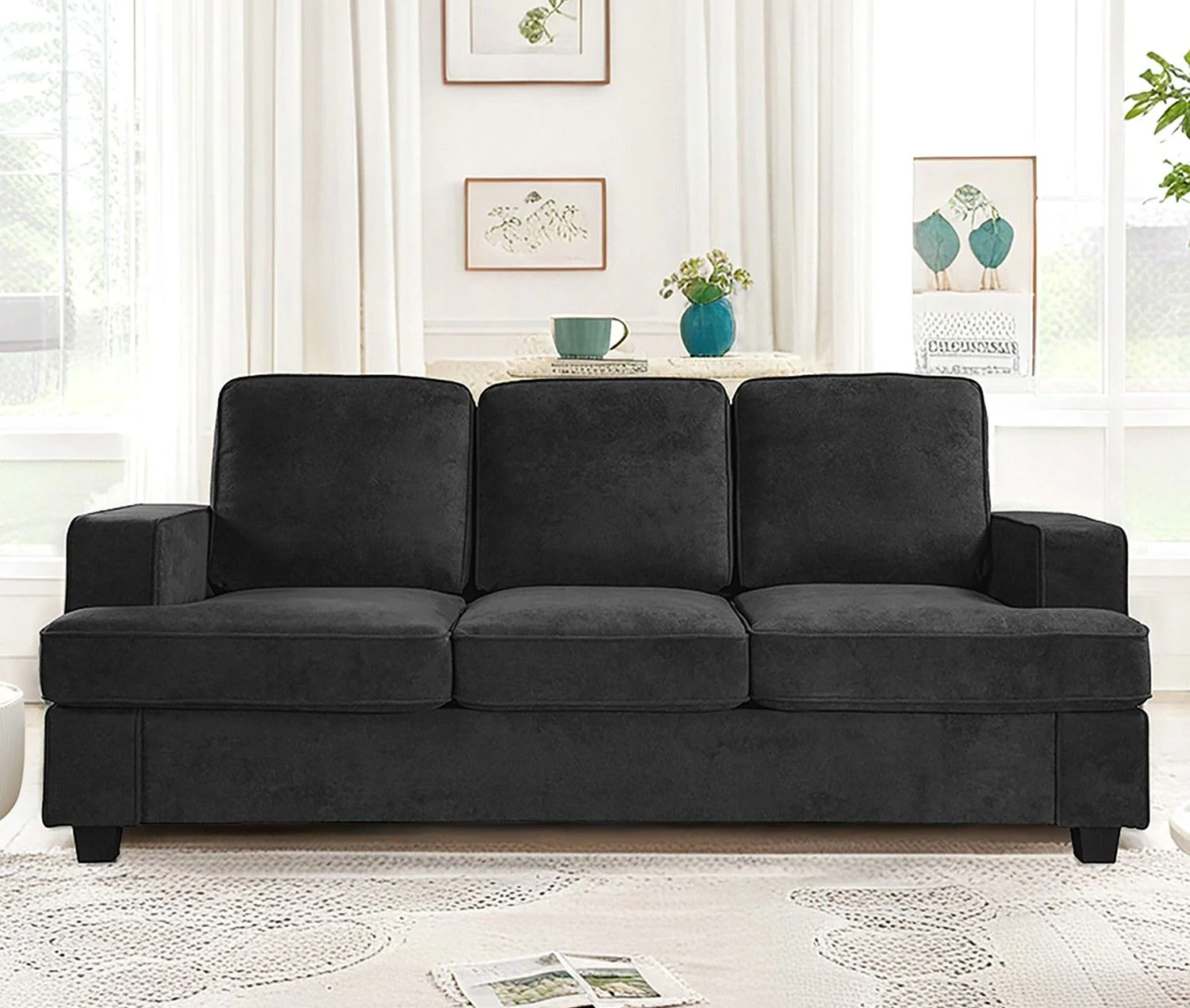 Modern Sofa, Comfortable 3 Seater Couch With Deep Seating, Loose Back Cushions, Wide Arms - Image 20