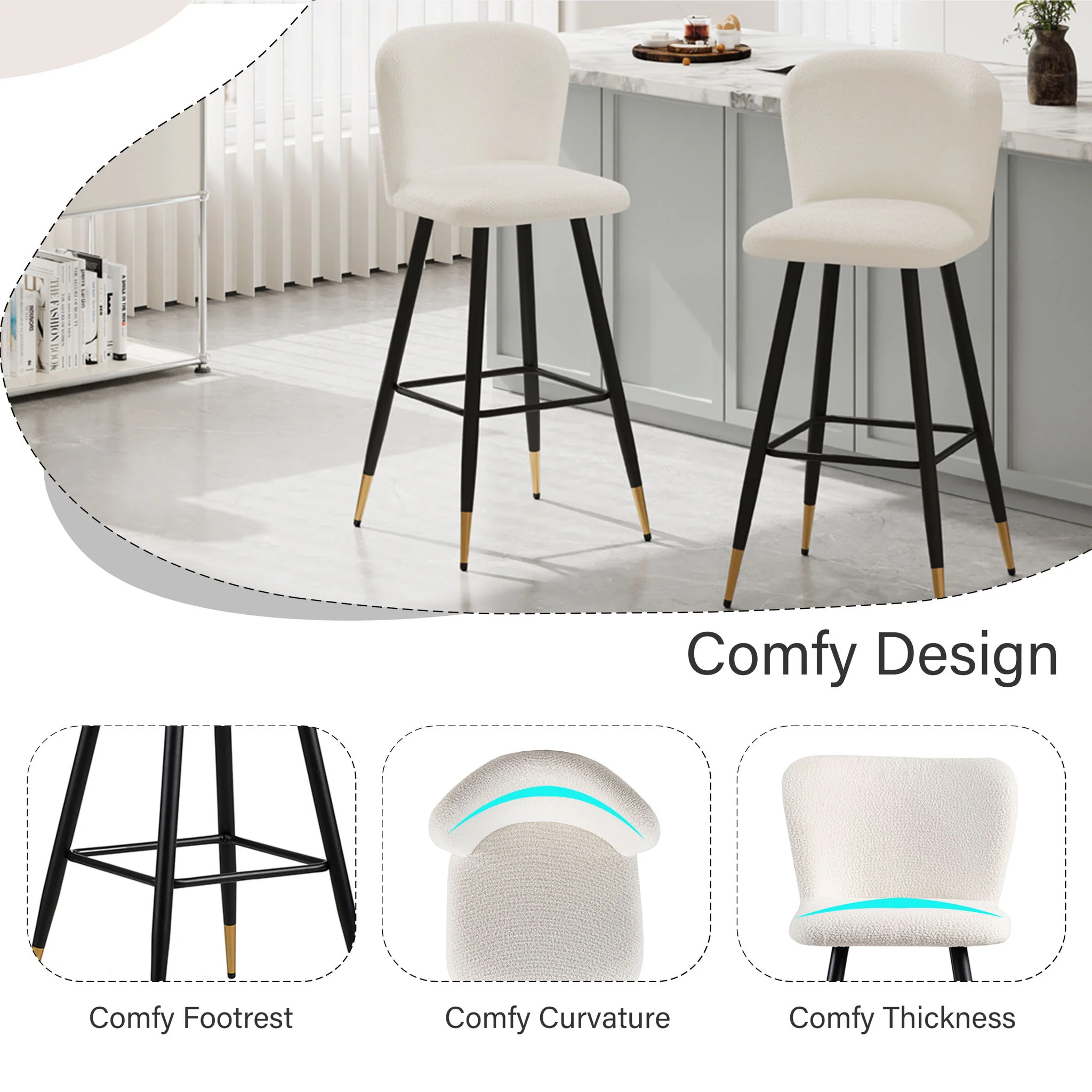 Modern Style Barstool, Tipped Ends, Suitable For Various Decoration Styles - White - Image 4