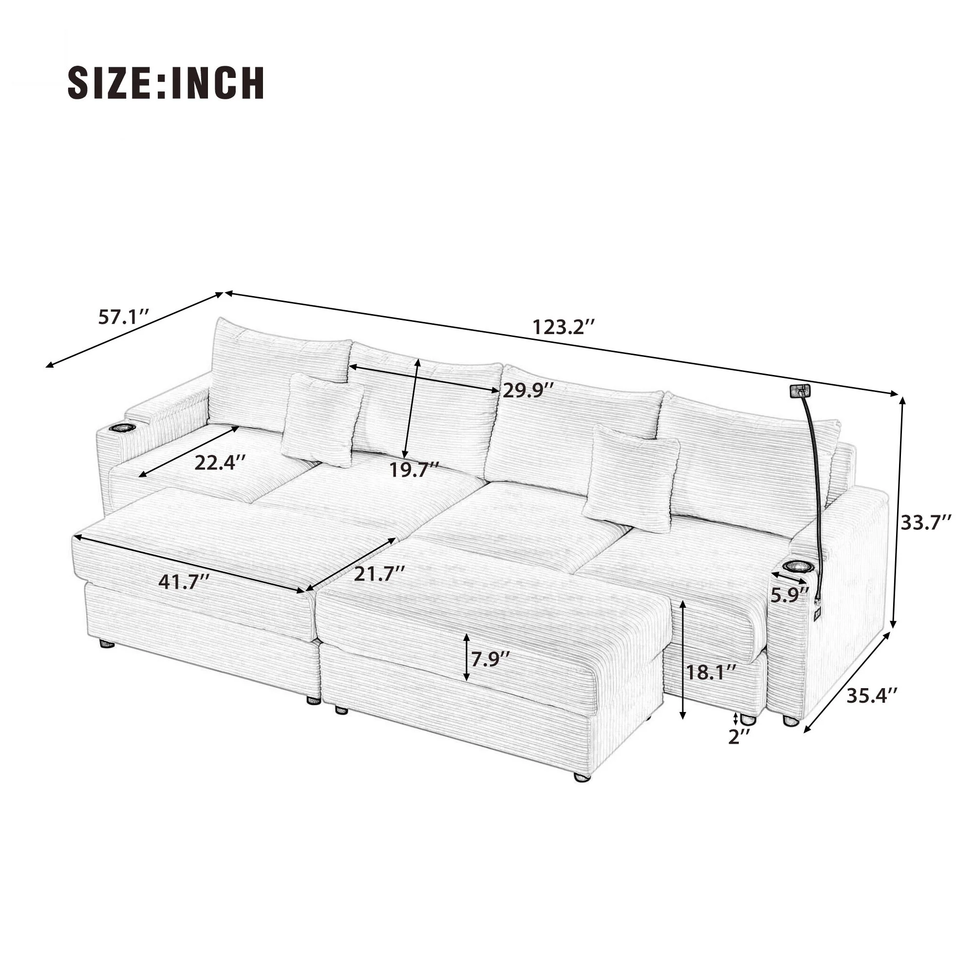 Modern Style Loveseat Sofa Sectional Sofa Couch With Storage Space, A Movable Ottoman, Two USB Ports, Two Cup Holders, A Phone Holder For Living Room - Image 13