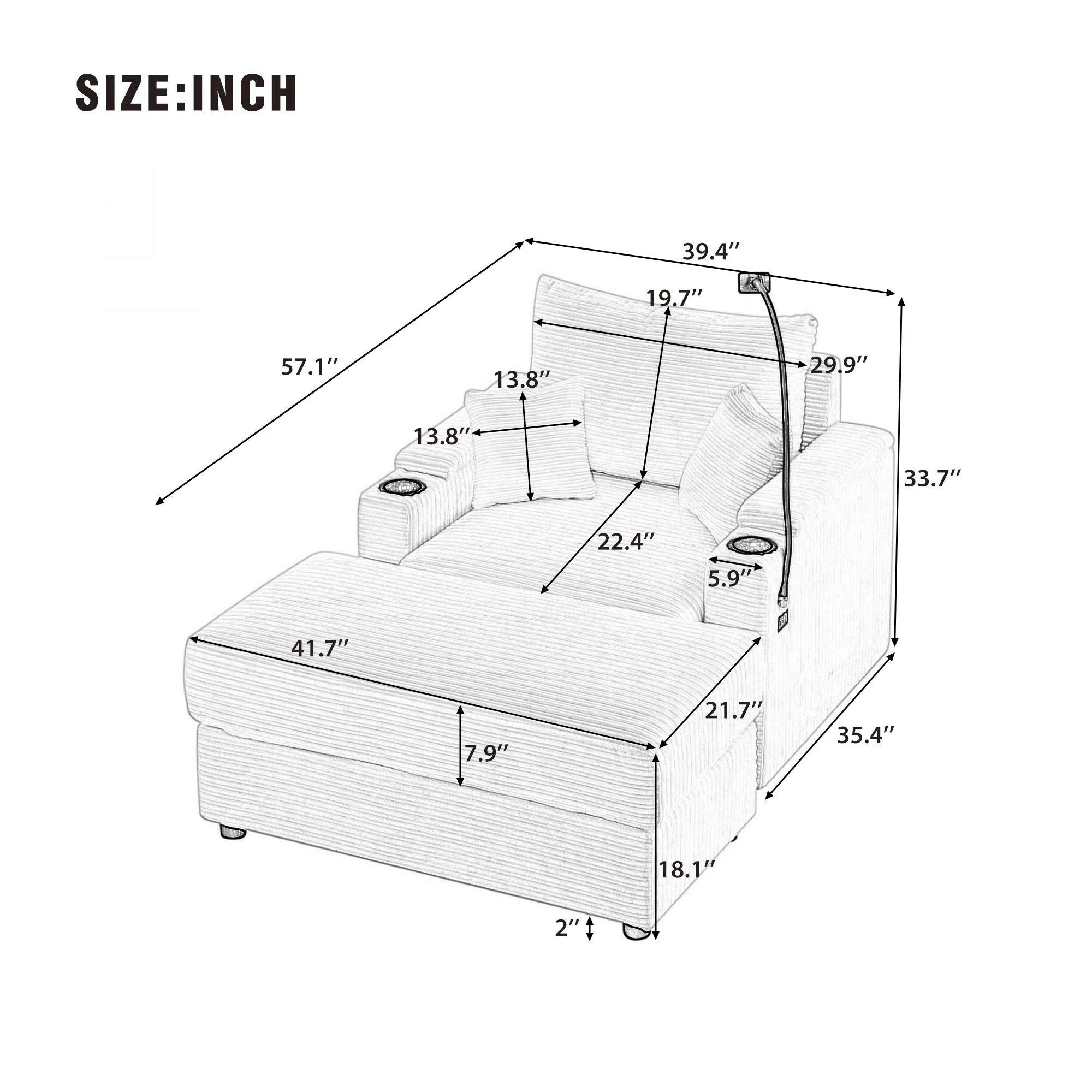 Modern Style Loveseat Sofa Sectional Sofa Couch With Storage Space, A Movable Ottoman, Two USB Ports, Two Cup Holders, A Phone Holder For Living Room - Image 15