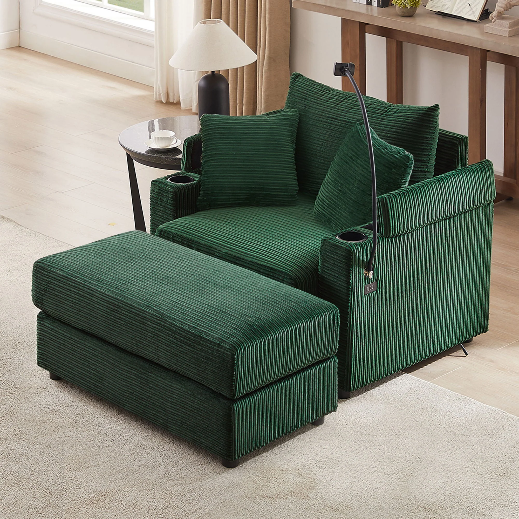 Modern Style Loveseat Sofa Sectional Sofa Couch With Storage Space, A Movable Ottoman, Two USB Ports, Two Cup Holders, A Phone Holder For Living Room - Image 22