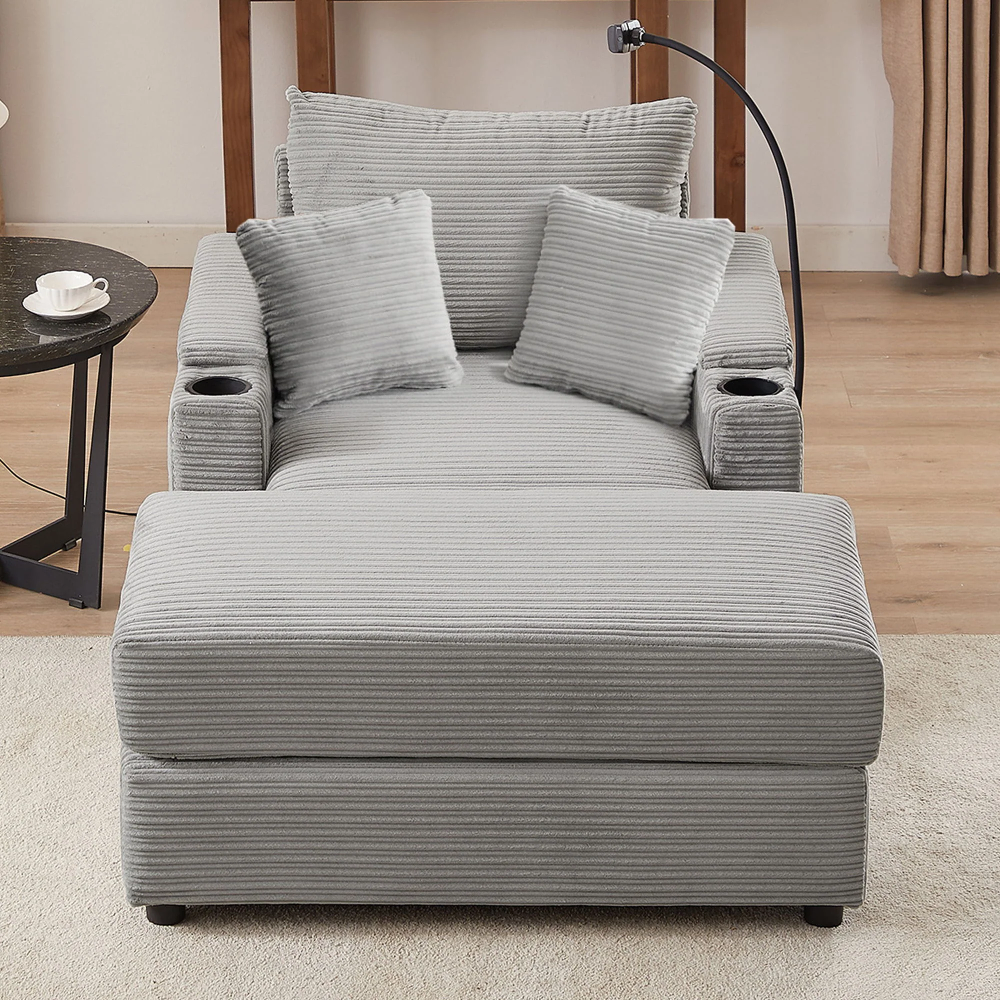 Modern Style Loveseat Sofa Sectional Sofa Couch With Storage Space, A Movable Ottoman, Two USB Ports, Two Cup Holders, A Phone Holder For Living Room - Image 25