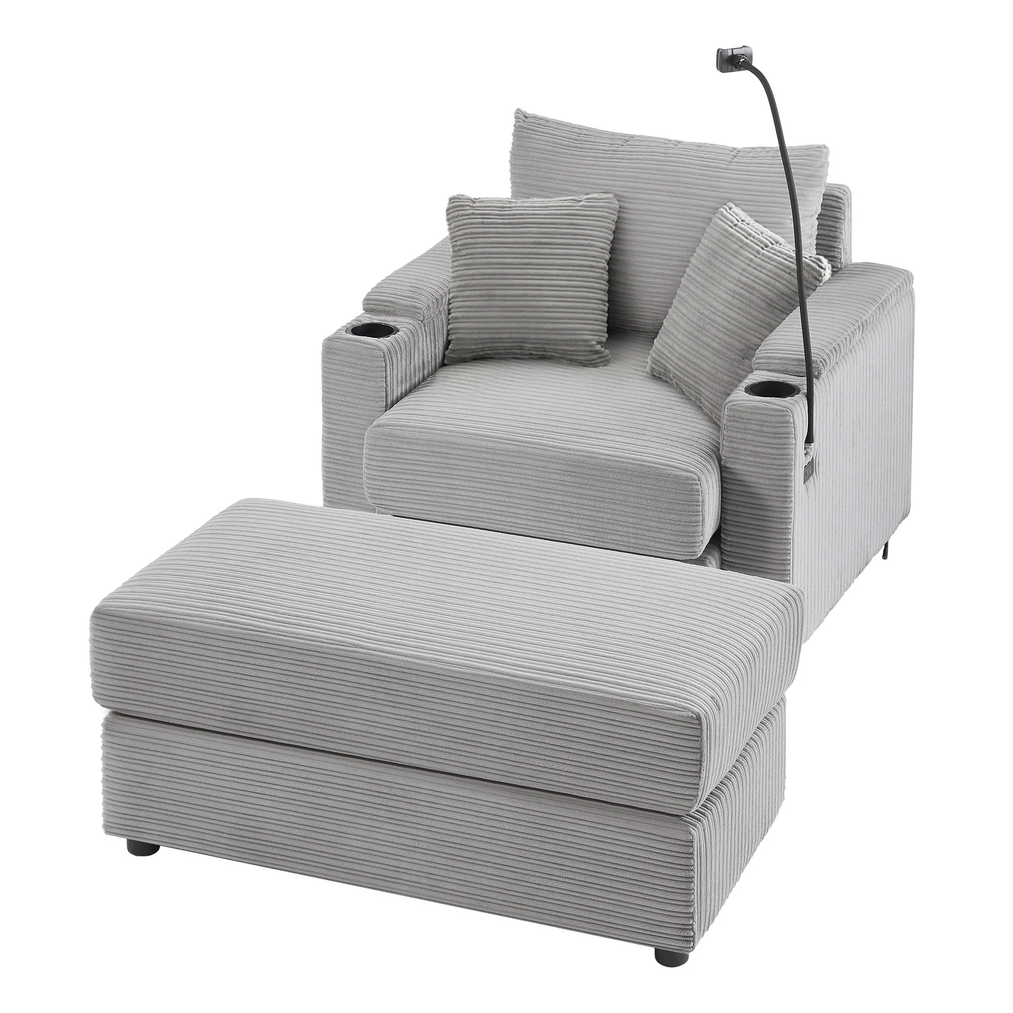 Modern Style Loveseat Sofa Sectional Sofa Couch With Storage Space, A Movable Ottoman, Two USB Ports, Two Cup Holders, A Phone Holder For Living Room - Image 3